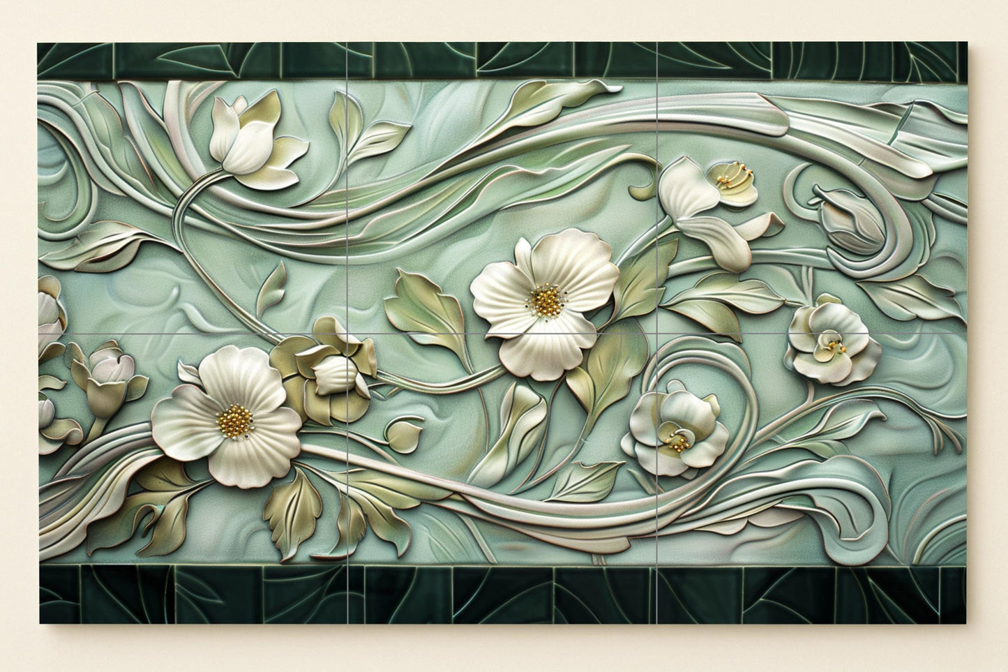 Art Nouveau Mural • French Floral Tile Wall Art • Curved Botanical Decor • Parisian Garden Panel • Belle Époque Ceramics • Vintage Flower