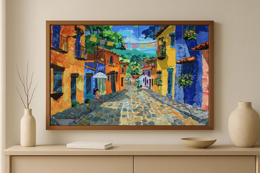 Mexican street tile mural • San Cristóbal folk art ceramics • Colorful colonial wall panel • Urban decor for Latin festivals