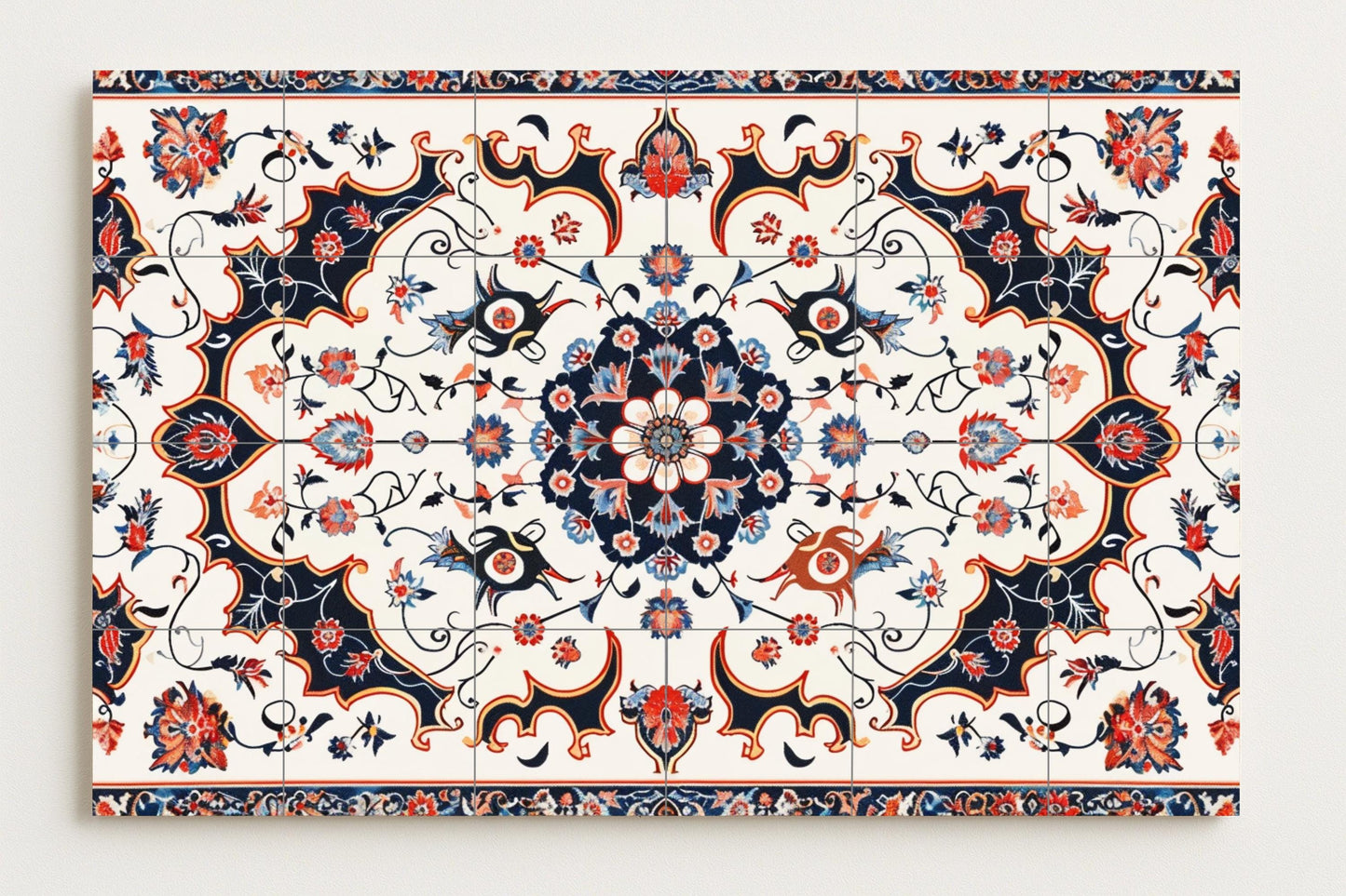 Mural with Tehran motifs • Mural art with Persian Neo-Renaissance style tiles • Decoration with Qajar motifs • Ceramic panel from an Iranian palace • Middle Eastern elegance