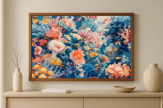 Coral Reef Mural • Ocean Tile Wall Art • Tropical Marine Decor • Aquatic Nature Panel • Coastal Kitchen Piece • Underwater World Ceramics