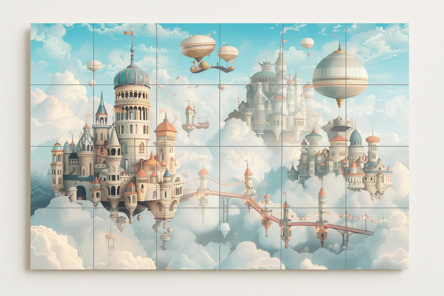 Floating Palace Mural • Celestial Kingdom Tile Wall Art • Dream Castle Decor • Fantasy Blimp Panel • Celestial Bridge Ceramics • Whimsical World