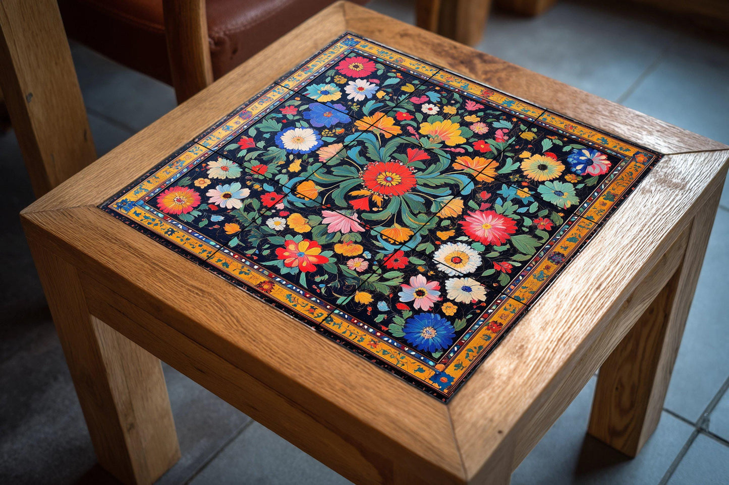 Pakistani ceramic mural: popular floral design inspired by Mughal gardens, the colors of the Indus Valley, and vibrant cultural craftsmanship.
