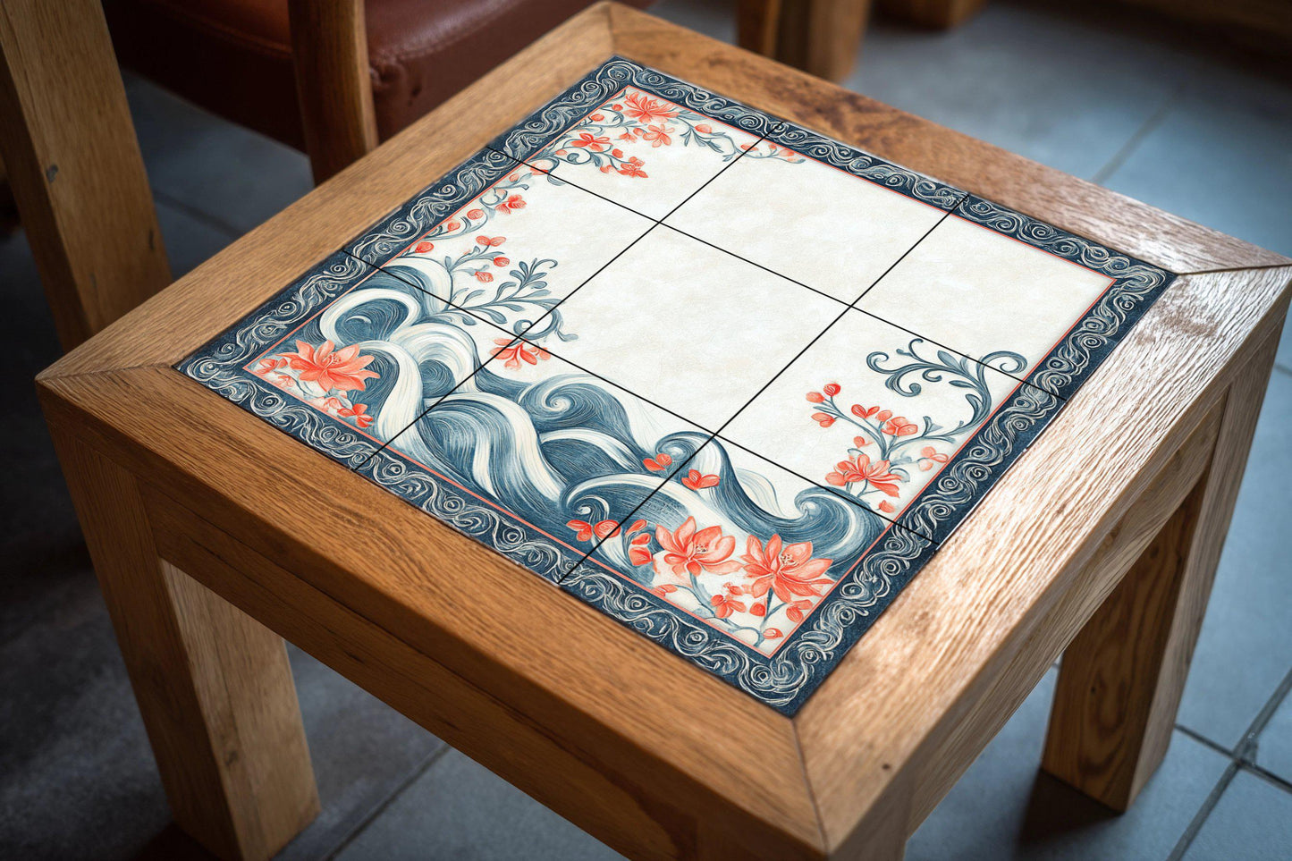 Ceramic mural with motifs of Bahraini pearls, coral flowers, sea waves, calligraphic borders and artisanal elegance.