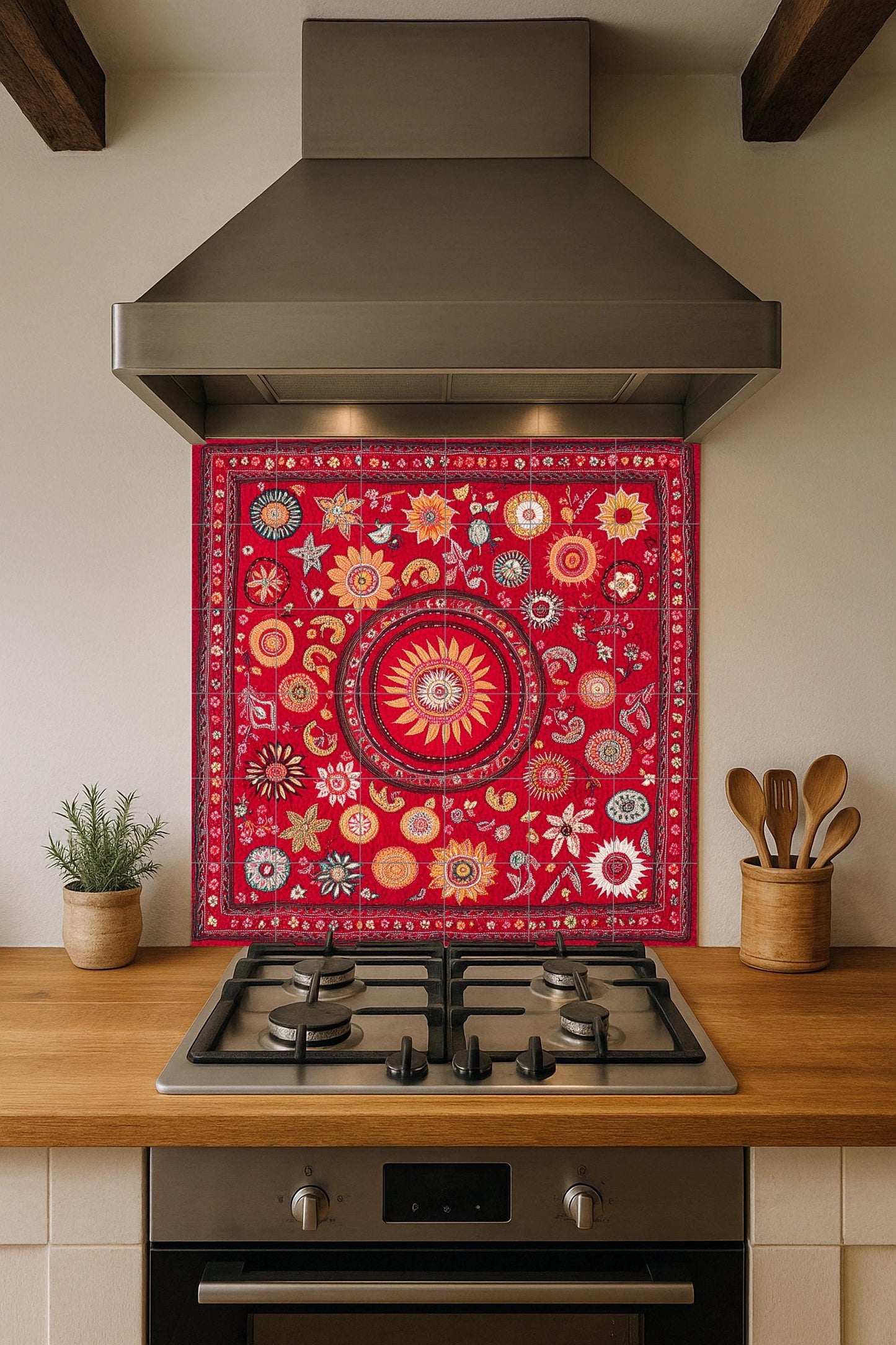 Ceramic mural: design inspired by Bangladeshi culture, featuring a radiant sun, geometric floral symbols, and heritage patterns of the city.