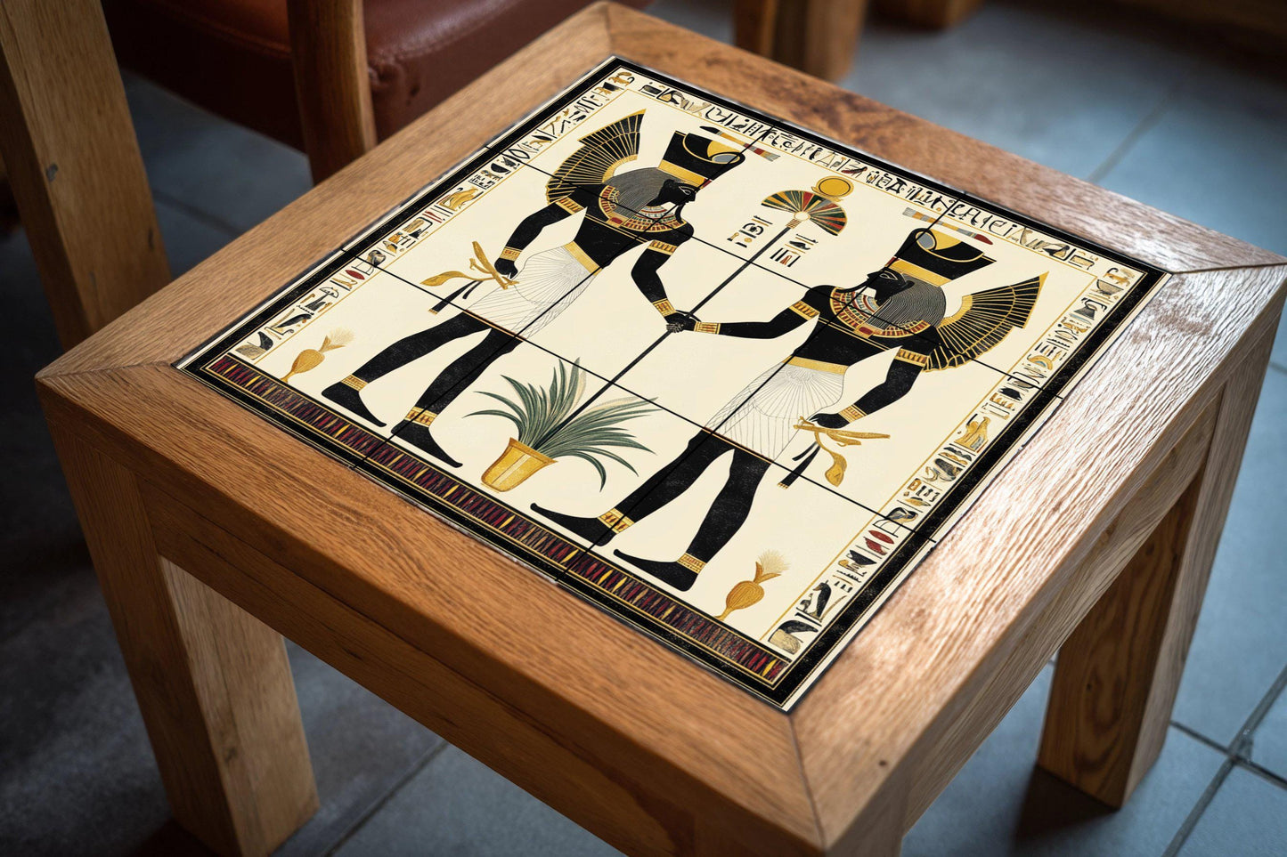 Ancient Egyptian ceramic tile mural / Decorative panel with pharaohs and hieroglyphs / Kitchen backsplash featuring the historical culture of the Nile