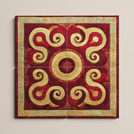Central Asian ceramic mural: Silk Road inspired tile art, Samarkand and Bukhara motif, wall panel with golden spirals, decorative nomadic design.
