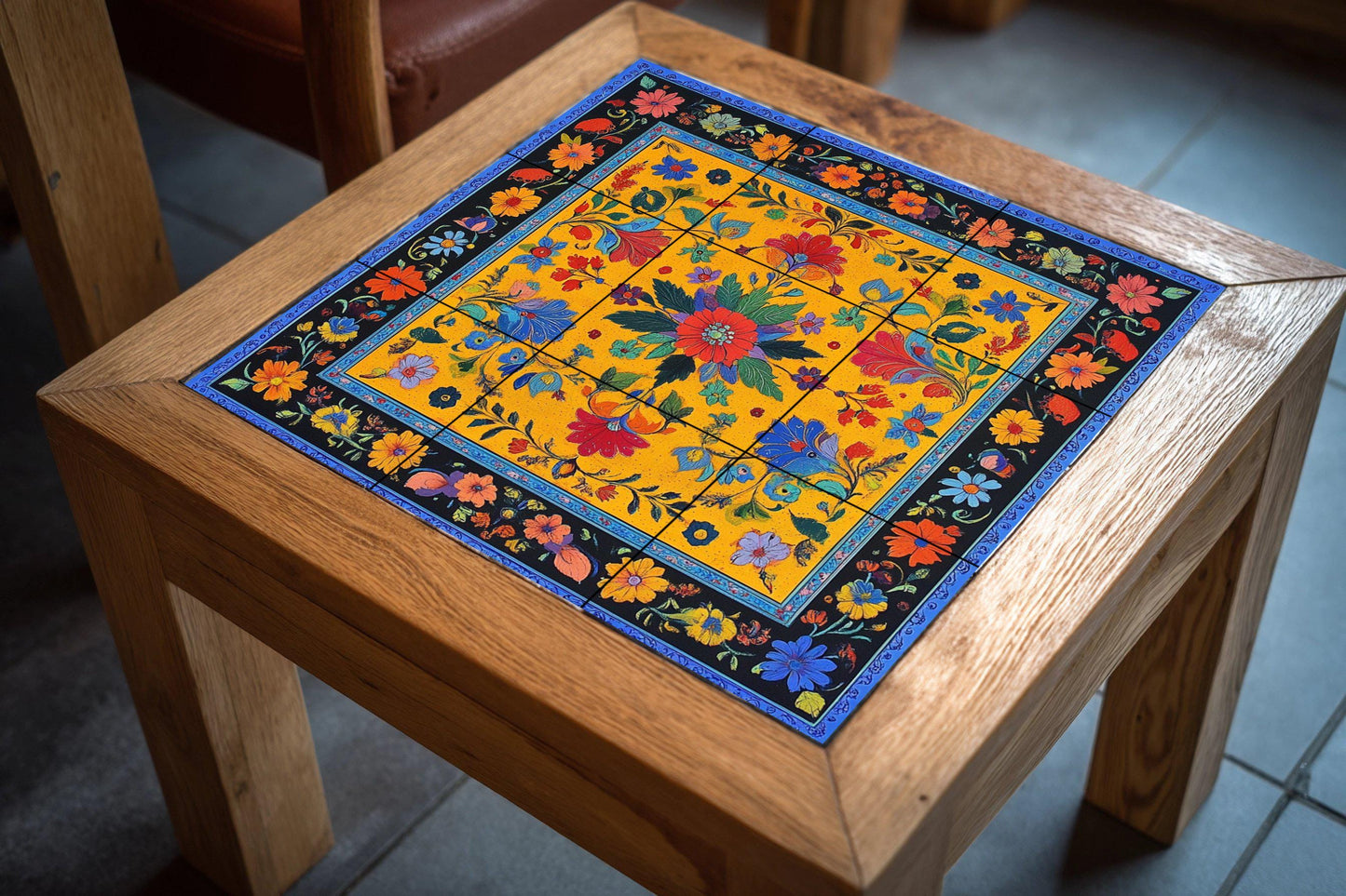 Pakistani ceramic mural: modern floral design inspired by Lahore Fort, Shalimar Gardens and Sufi cultural heritage.