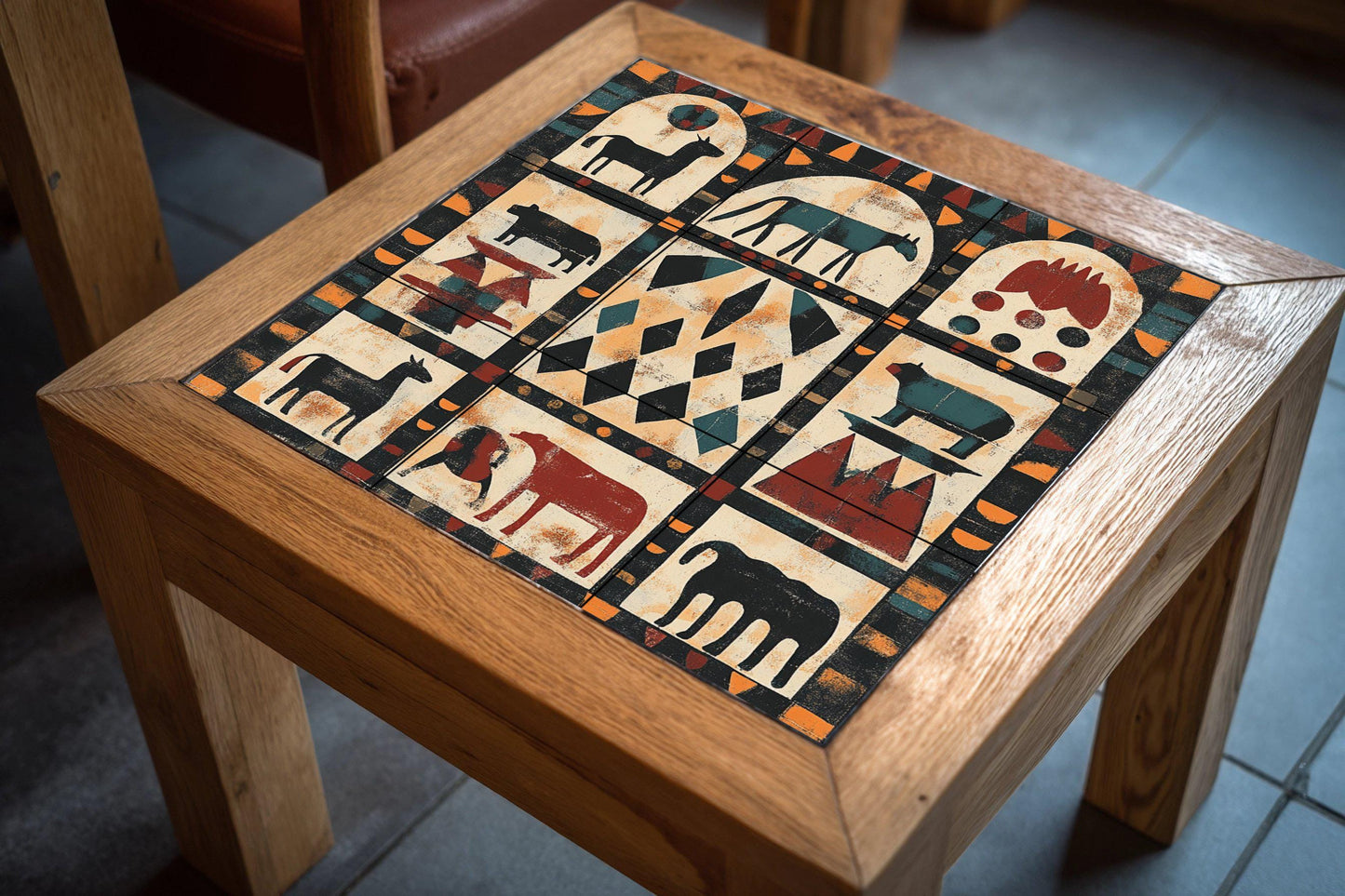 Sudanese Nubian mural: ceramic mural art with geometric animal motifs, tribal arches in earth tones and African heritage panel inspired by adobe.