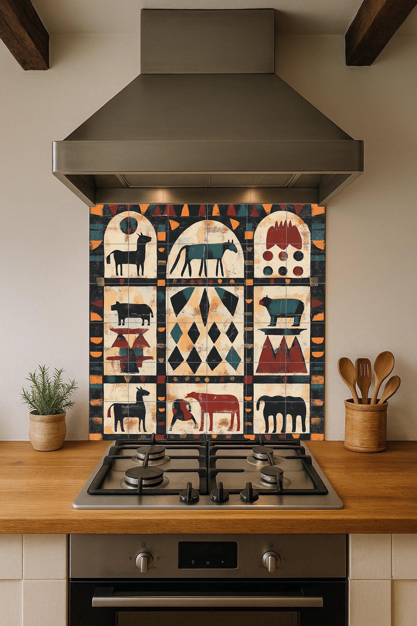 Sudanese Nubian mural: ceramic mural art with geometric animal motifs, tribal arches in earth tones and African heritage panel inspired by adobe.