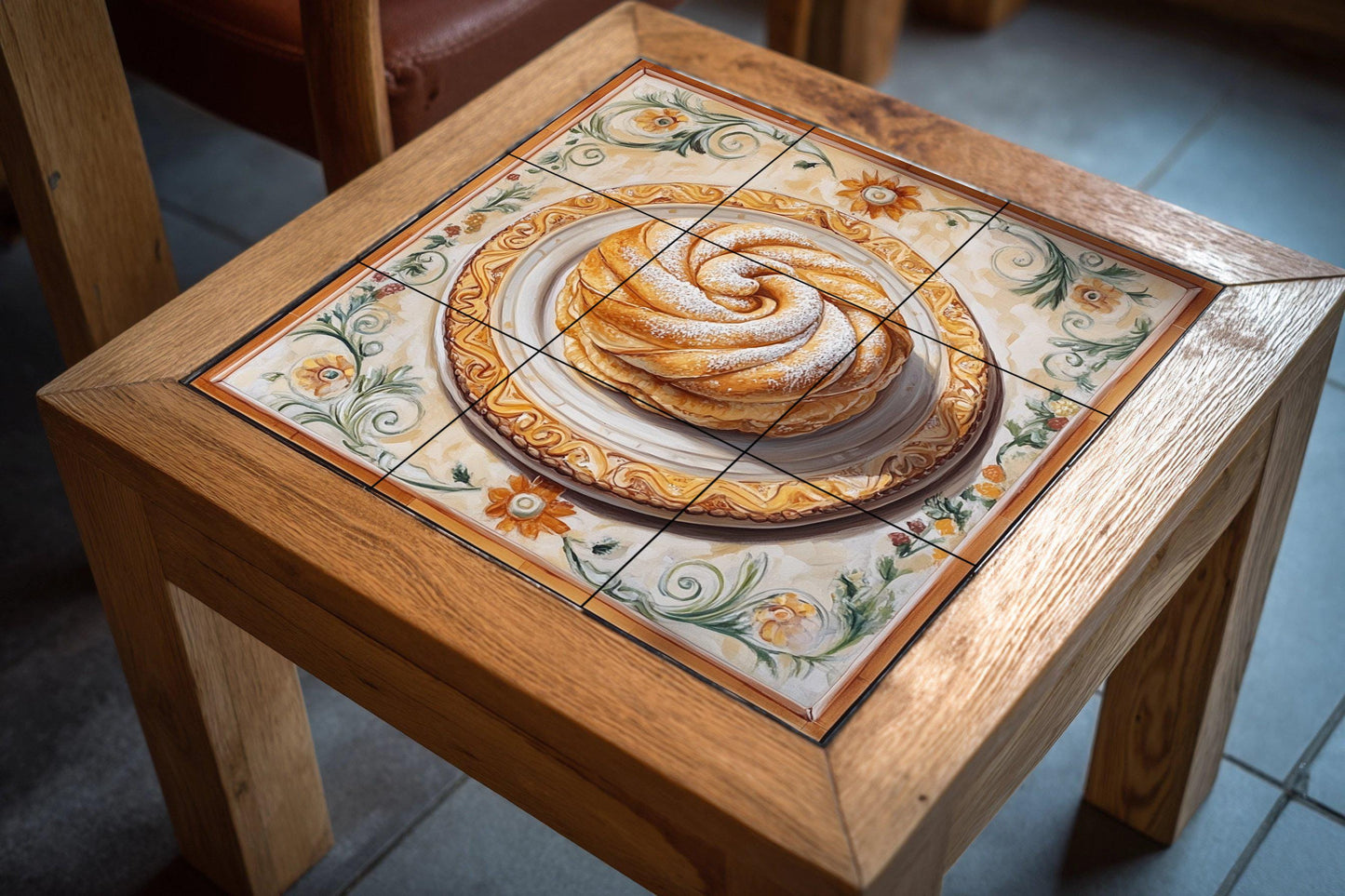 Ensaimada ceramic tile mural from Mallorca / Traditional Spanish pastry art / Mediterranean kitchen wall decoration