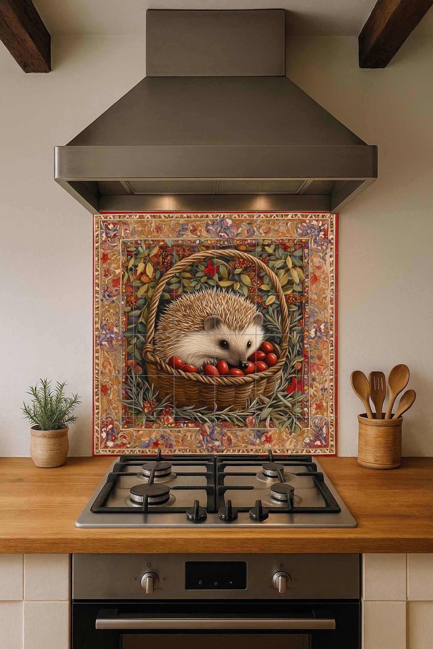 Agave ceramic tile mural / Colorful succulent decorative panel with red and blue leaves / Rustic Southwestern kitchen backsplash decor