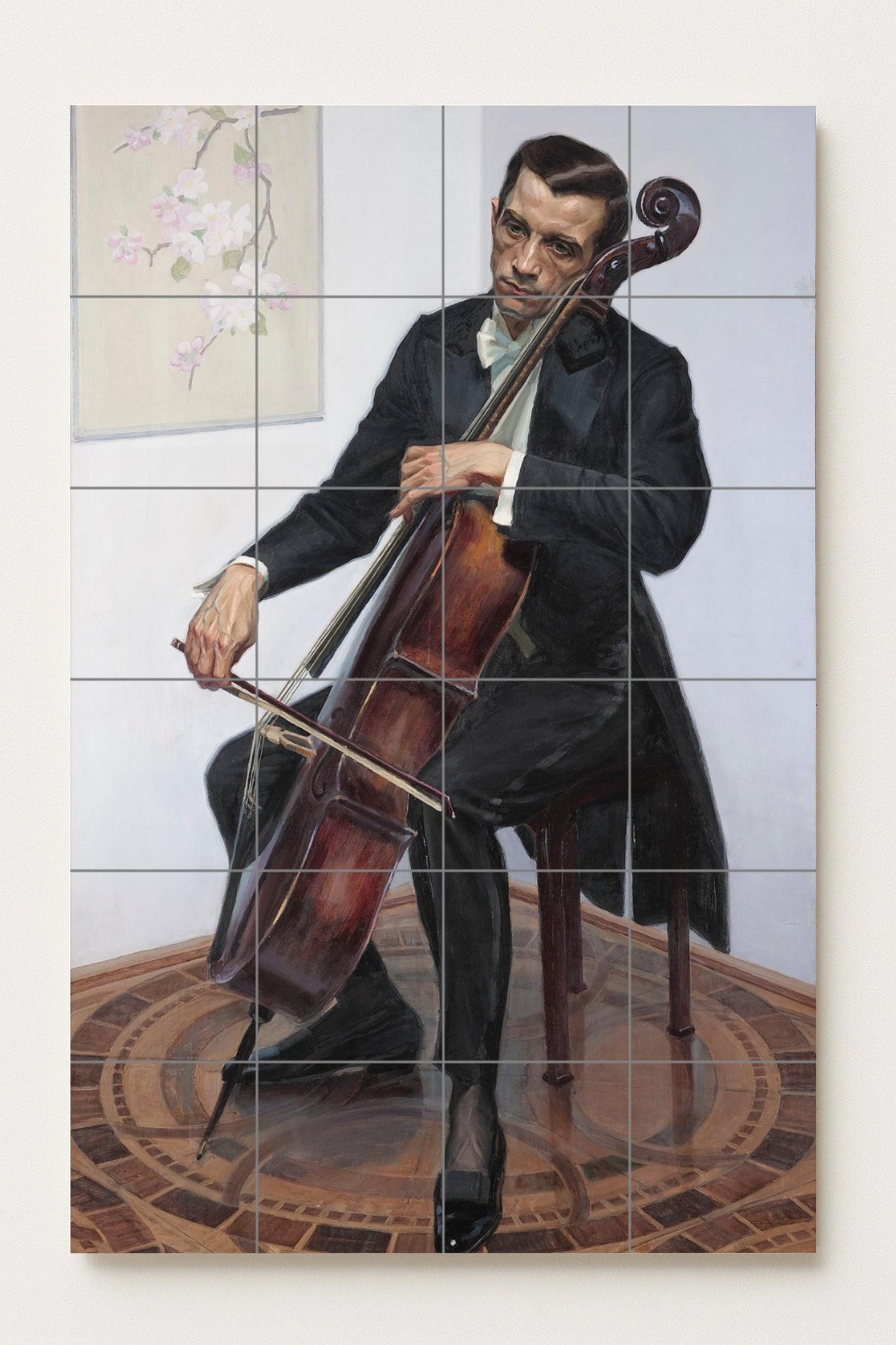 The Cellist - Elegant Ceramic Mural of a Musician / Refined Wall Art for Music Lovers and Classic Interiors