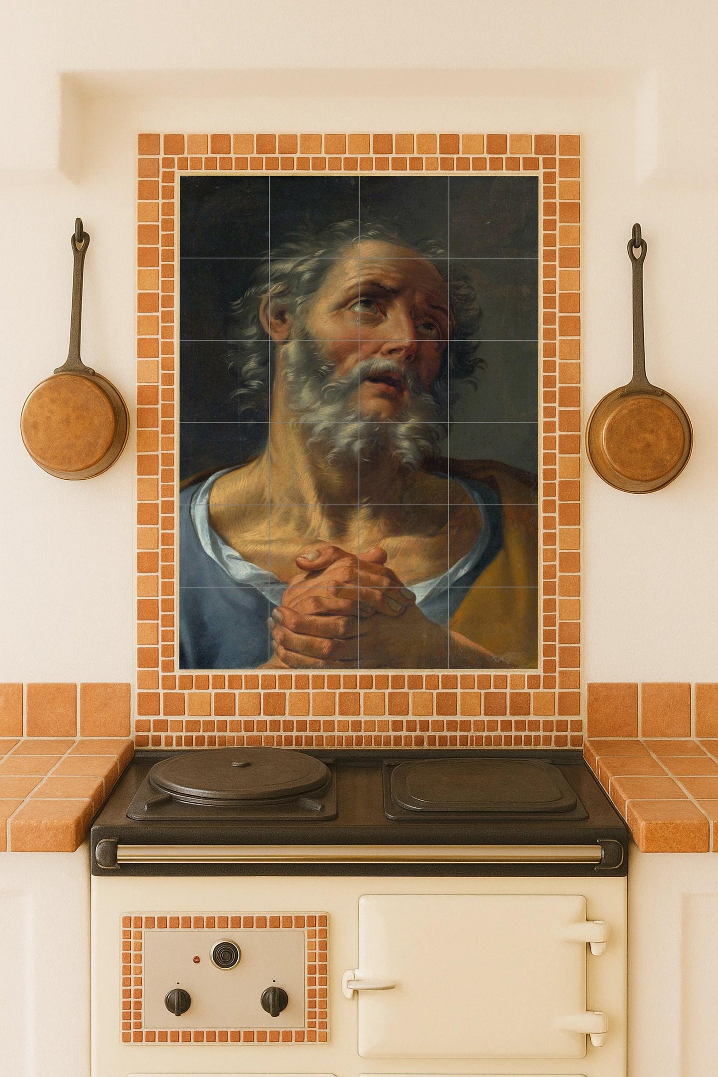 Saint Peter in Prayer – Ceramic Mural of Faith and Forgiveness / Baroque Religious Mural Art on the Devotion and Humanity of the Apostle
