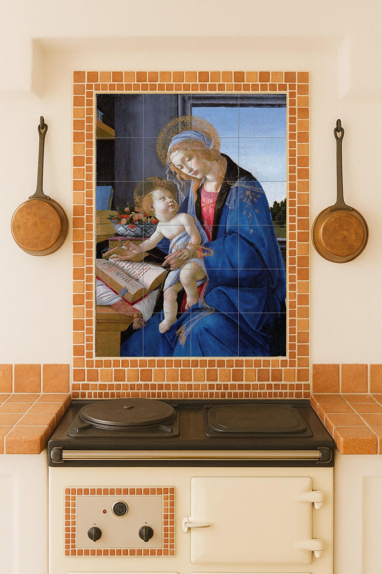 The Virgin and Child by Sandro Botticelli: Renaissance ceramic mural with an elegant composition and luminous details