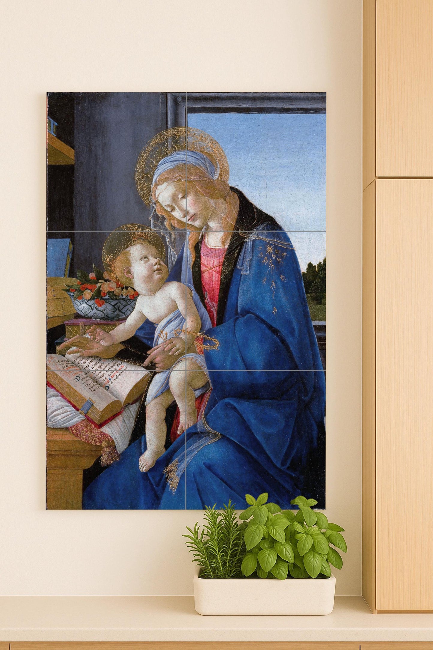 The Virgin and Child by Sandro Botticelli: Renaissance ceramic mural with an elegant composition and luminous details
