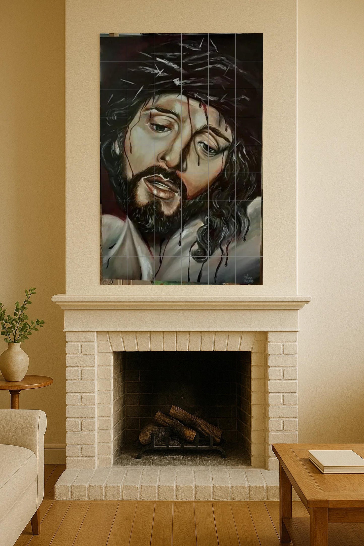 Christ crowned with thorns: contemporary religious ceramic mural of profound expression and sacred emotional realism