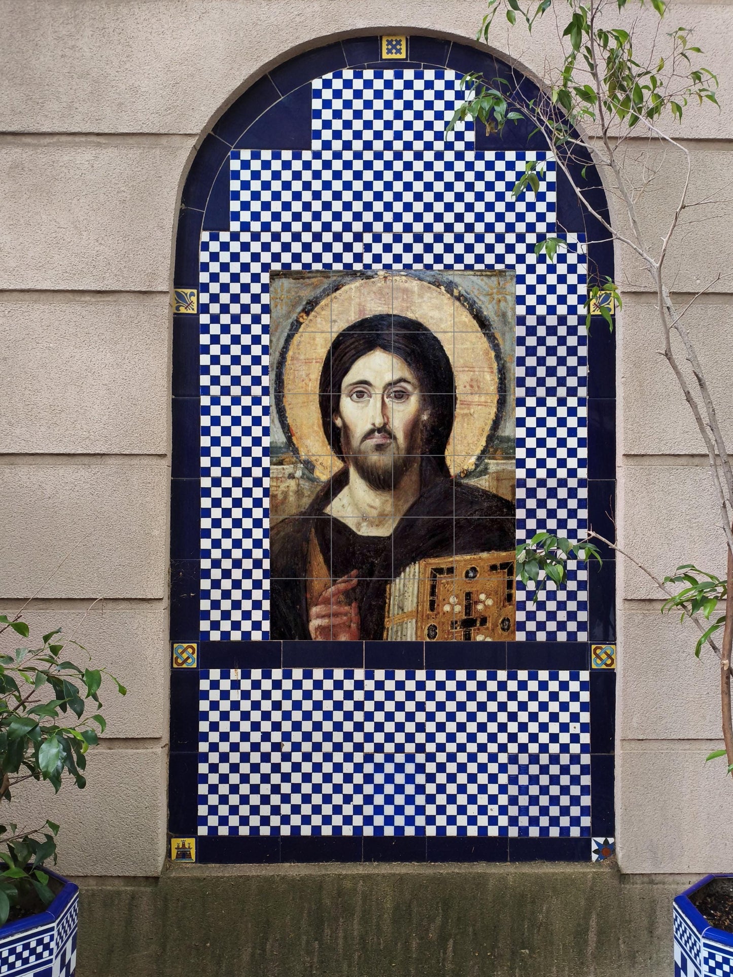 Christ Pantocrator: iconic Byzantine ceramic mural from the Monastery of Saint Catherine, a timeless symbol of faith and majesty.