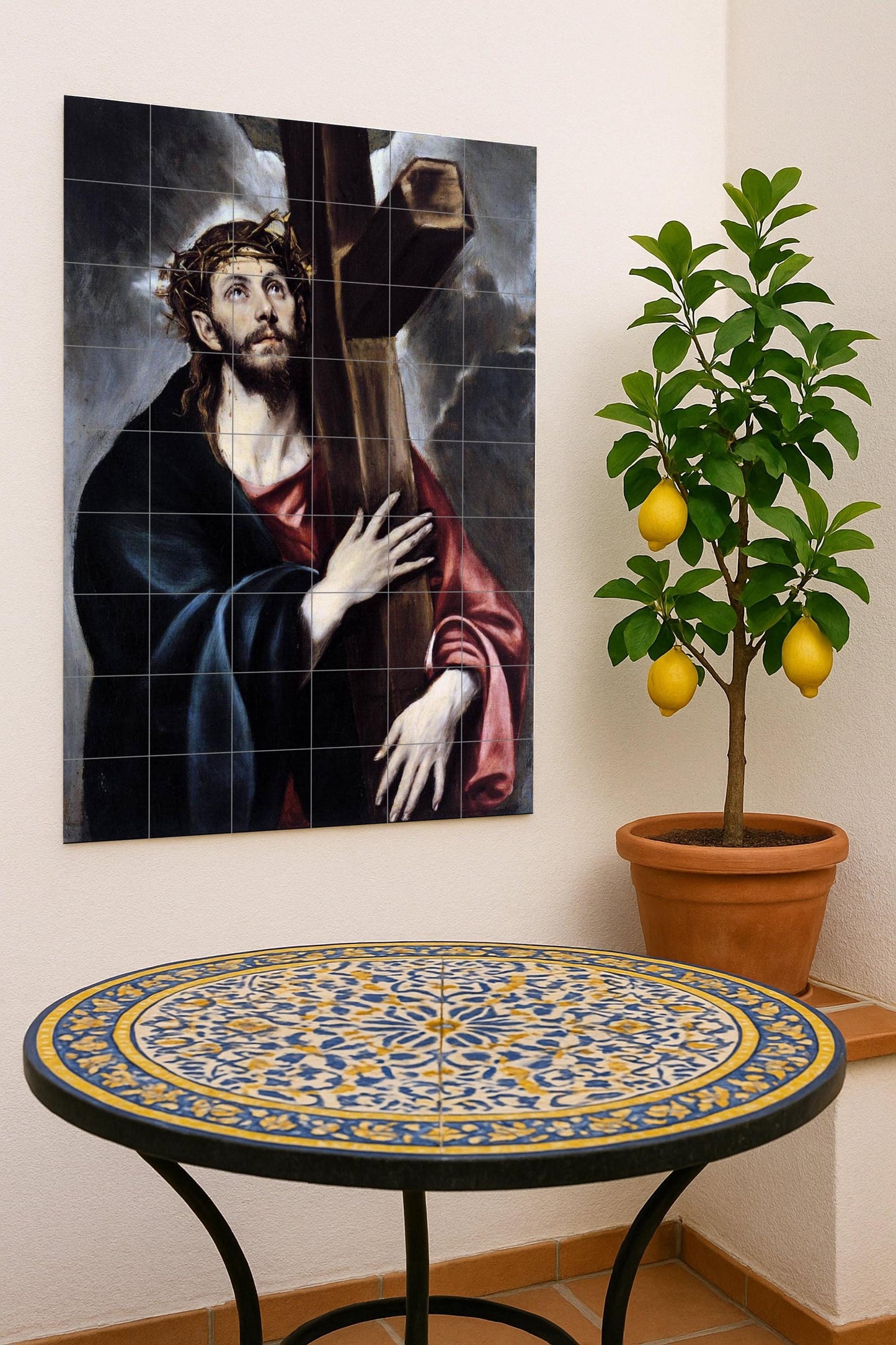 Christ Carrying the Cross – Ceramic mural masterpiece by El Greco with baroque expression and sacred symbolism
