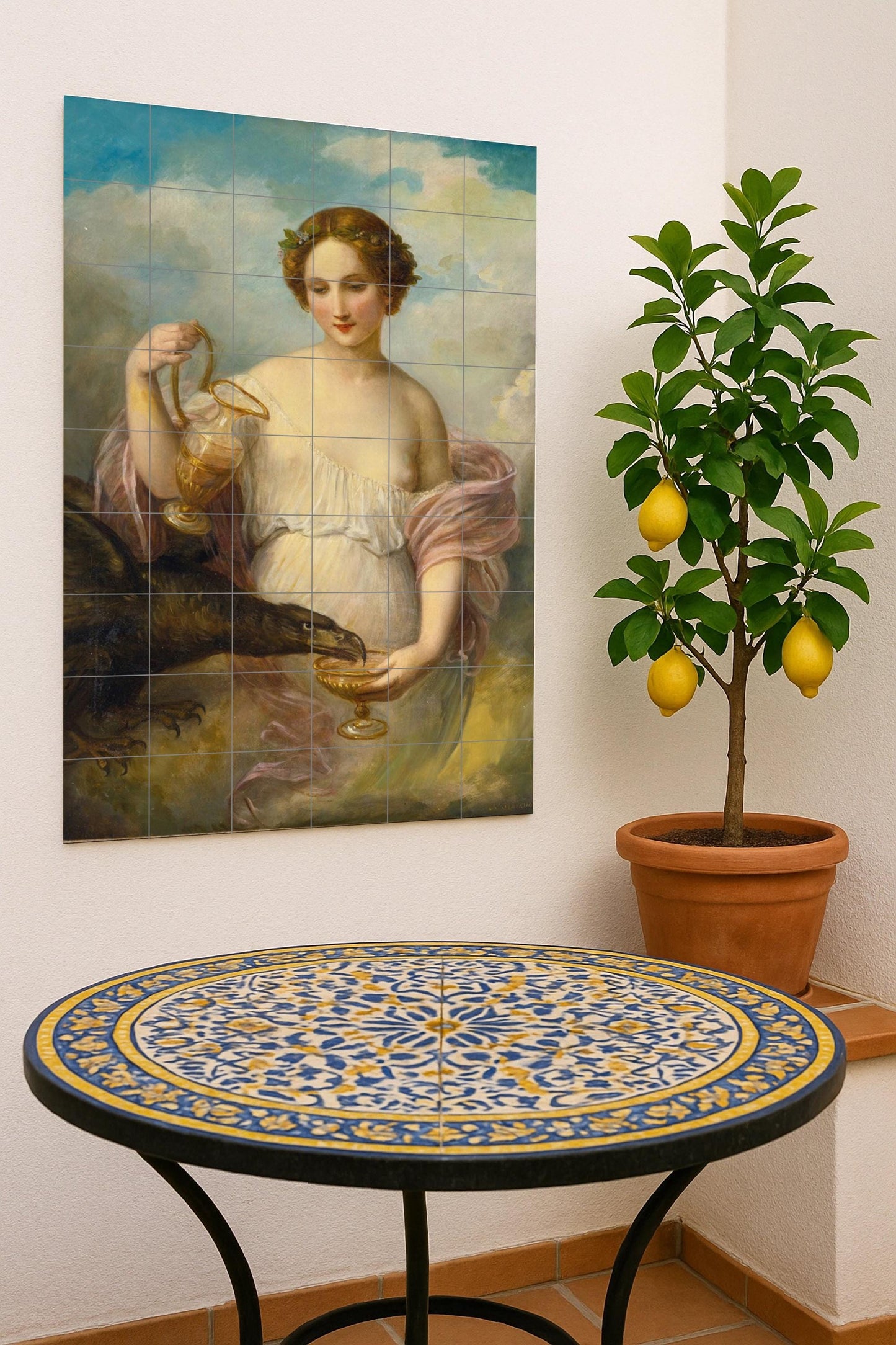 The Cupbearer of the Gods and the Flight of Divine Harmony – Ceramic Mural Inspired by Classical Mythology and Celestial Grace