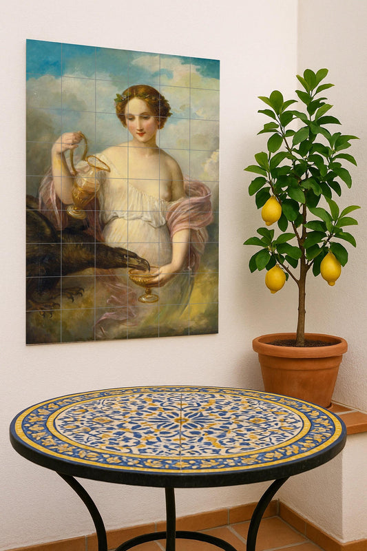 The Cupbearer of the Gods and the Flight of Divine Harmony – Ceramic Mural Inspired by Classical Mythology and Celestial Grace