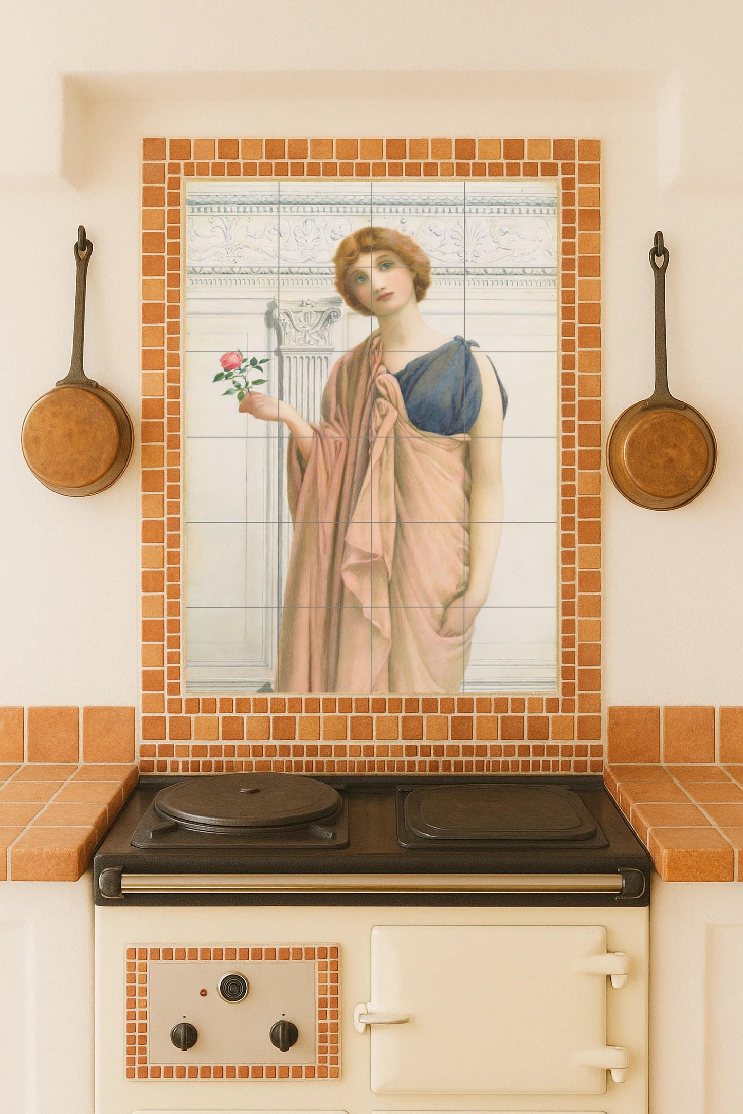 Grace and tranquility: a ceramic mural celebrating classical femininity and poetic simplicity
