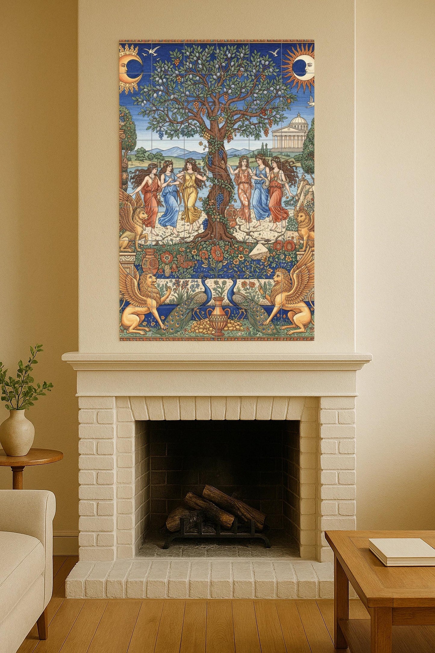 The Garden of the Hesperides – Ceramic mural of Greek mythology / Classic tile panel / Mediterranean wall decoration handmade in Spain