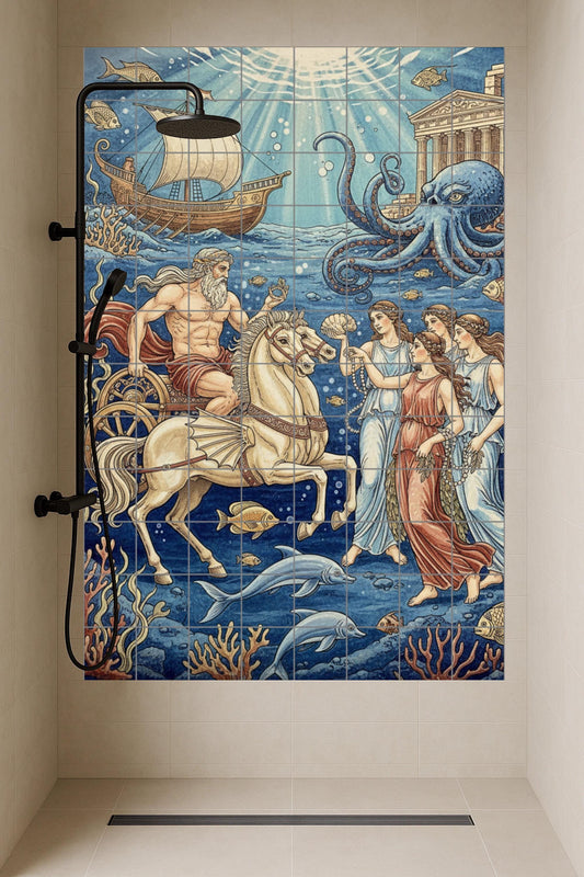 The Court of Poseidon Under the Waves – Ceramic Mural from Greek Mythology