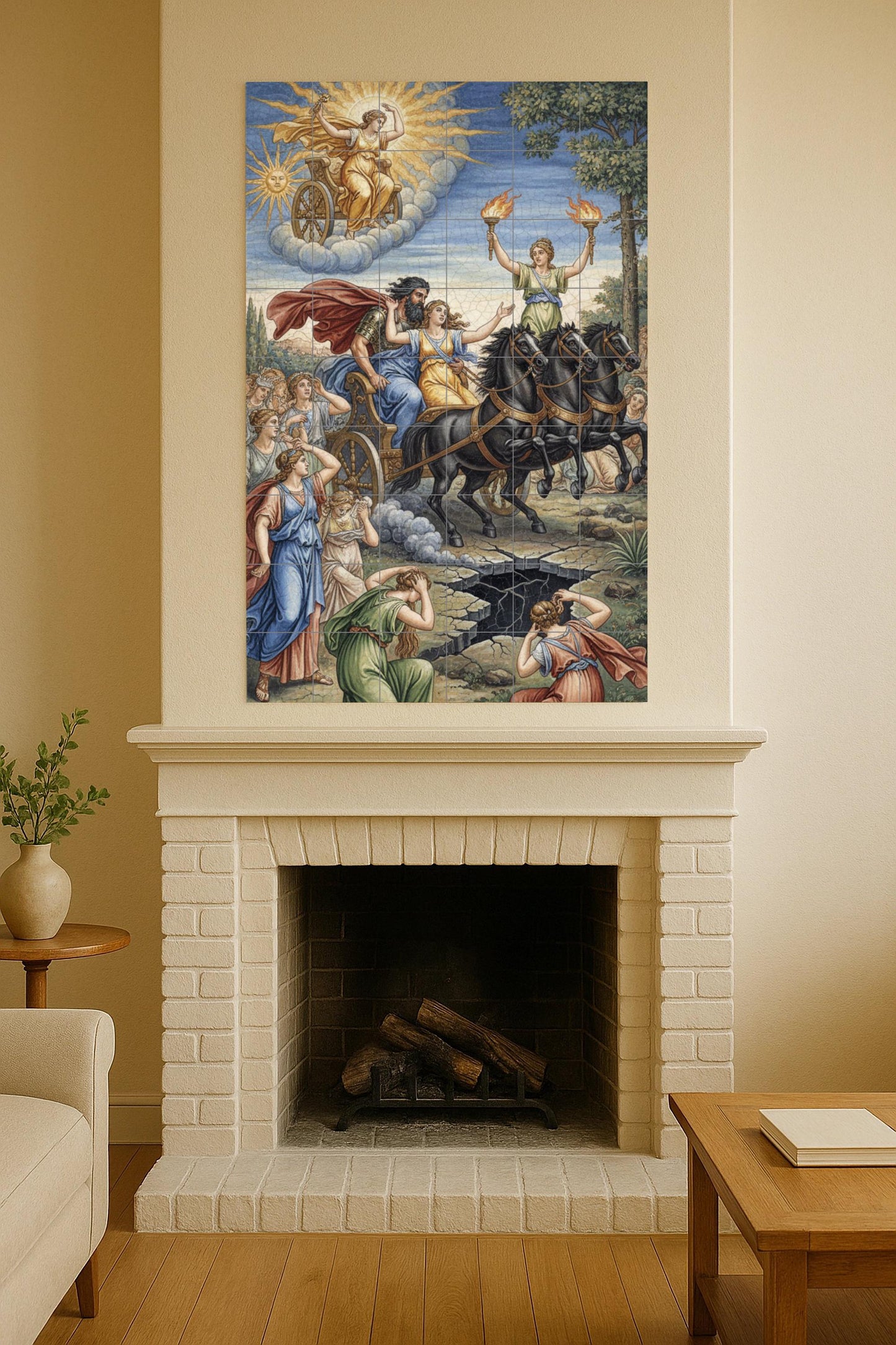 The Abduction of Persephone – Ceramic mural from Greek mythology featuring Hades, Demeter and the chariot of the underworld