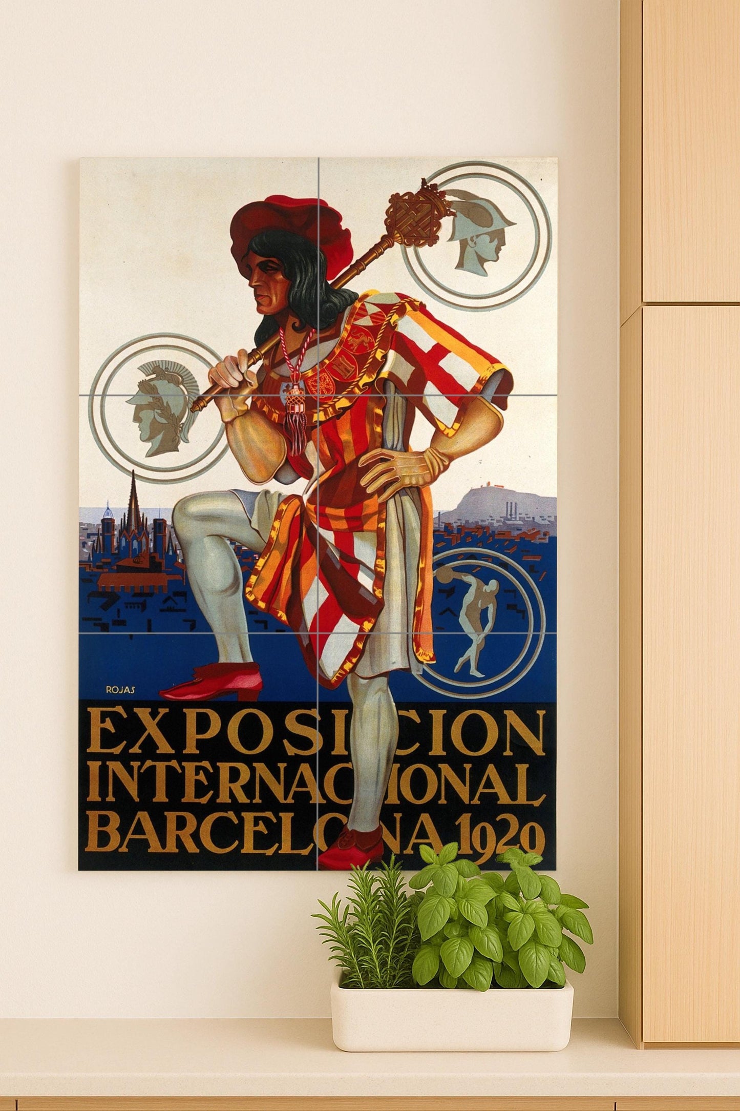 Barcelona International Exposition 1929 – Vintage Catalan poster of Rojas ceramics with Art Deco style and urban heritage