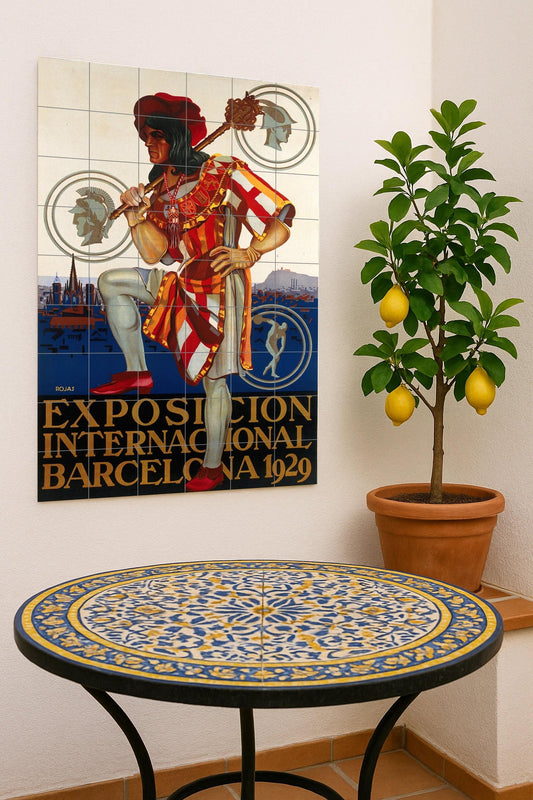 Barcelona International Exposition 1929 – Vintage Catalan poster of Rojas ceramics with Art Deco style and urban heritage