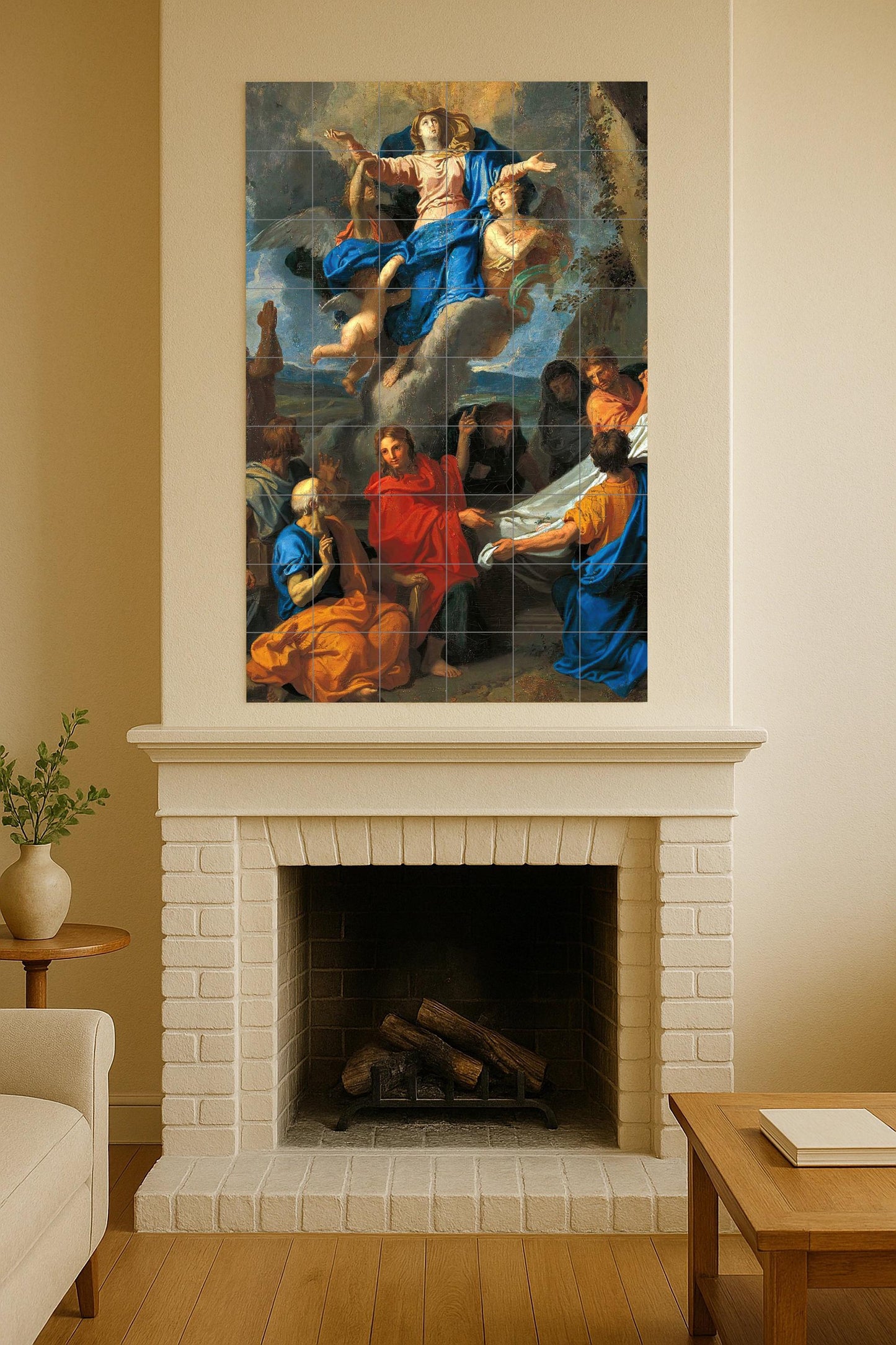 Assumption of the Virgin Mary – Ceramic mural of Heavenly Glory / Baroque religious mural art with angels and apostles