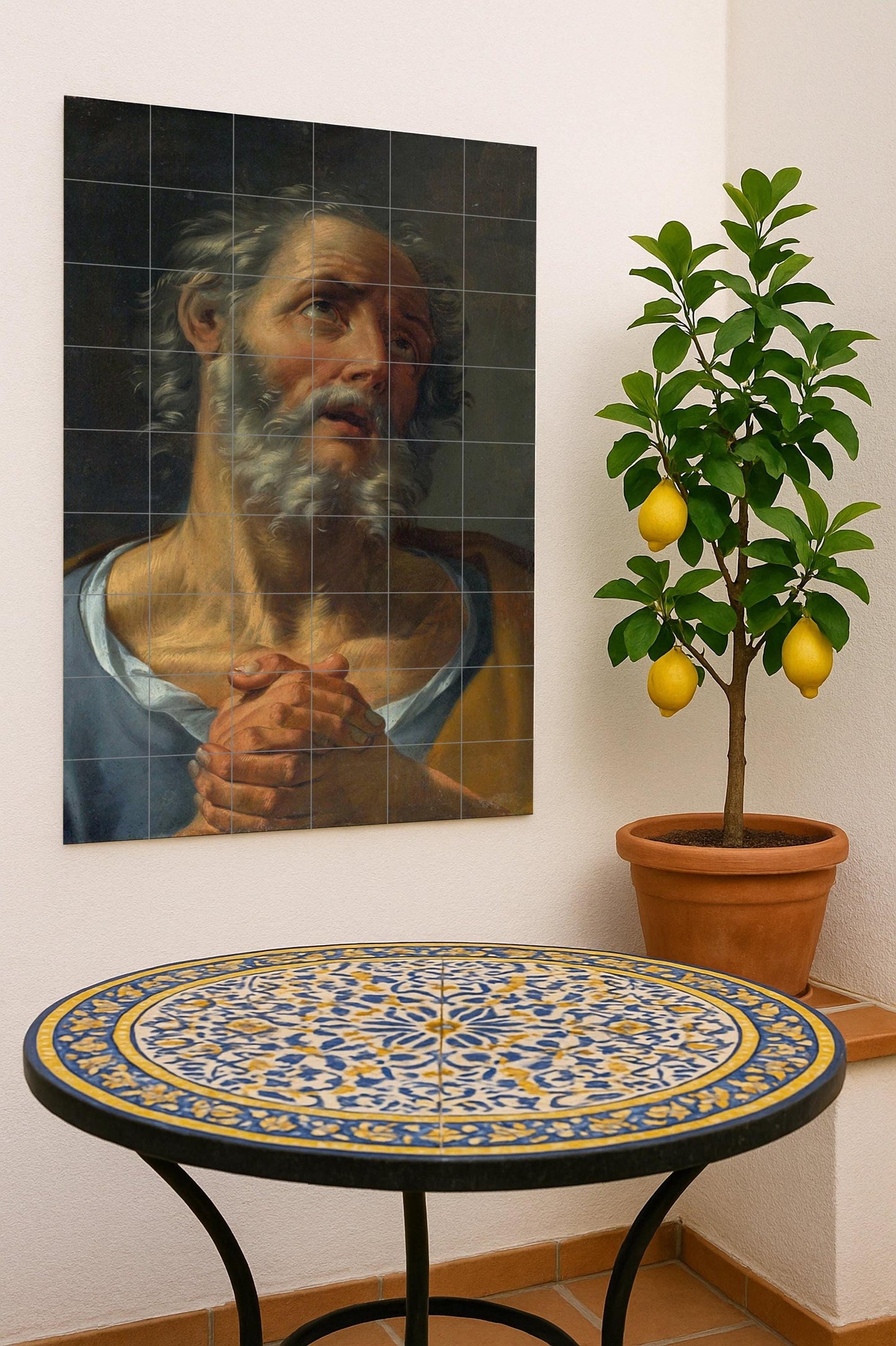 Saint Peter in Prayer – Ceramic Mural of Faith and Forgiveness / Baroque Religious Mural Art on the Devotion and Humanity of the Apostle