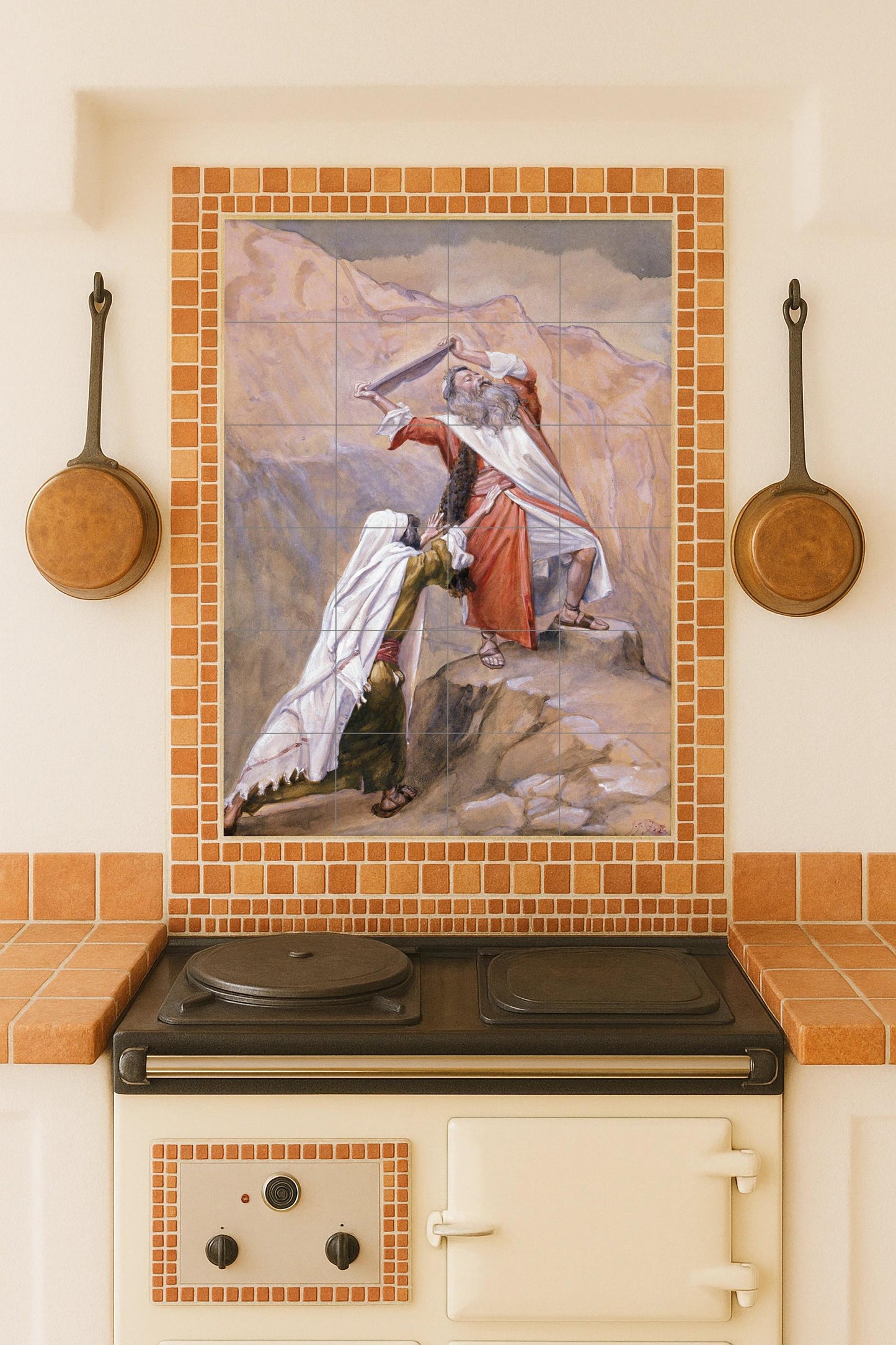 Moses Breaks the Tablets of the Law – Biblical Ceramic Mural of Divine Wrath and Renewal / Religious Mural Art from Exodus 32
