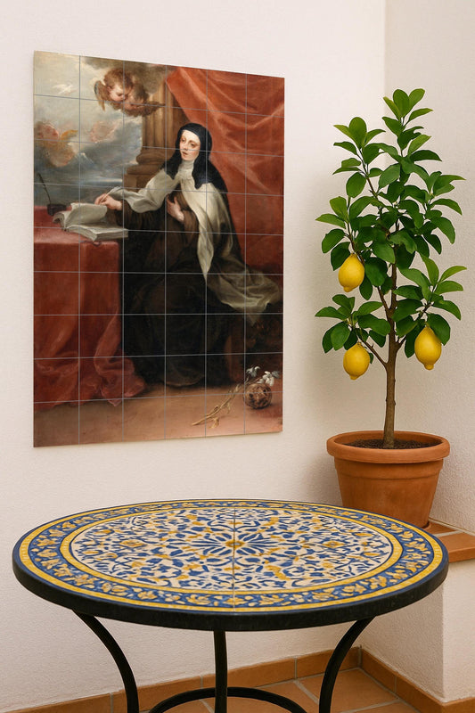 Saint Teresa of Ávila – Baroque ceramic mural of spiritual vision and divine inspiration
