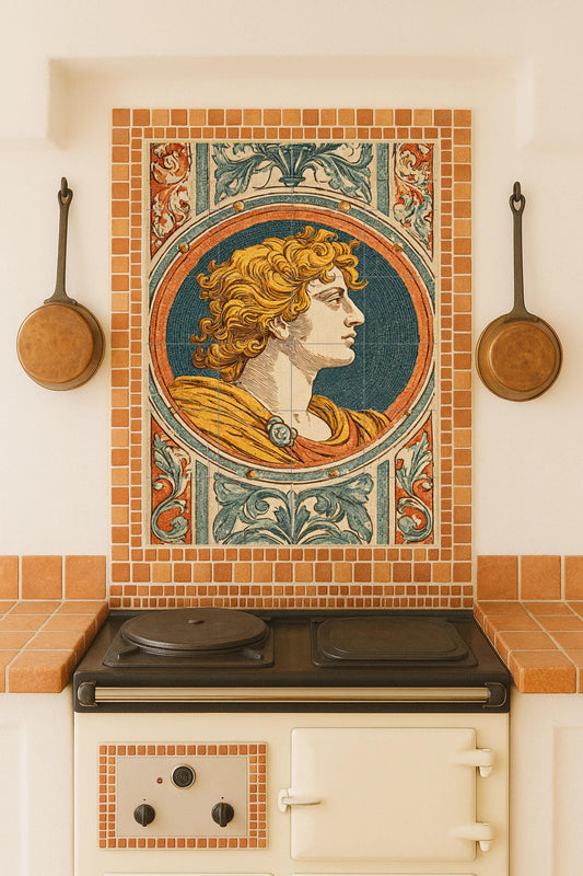 Ceramic mural with an Aurelian profile: Neoclassical portrait, Neo-Renaissance design, ornamental wall piece, timeless decoration.