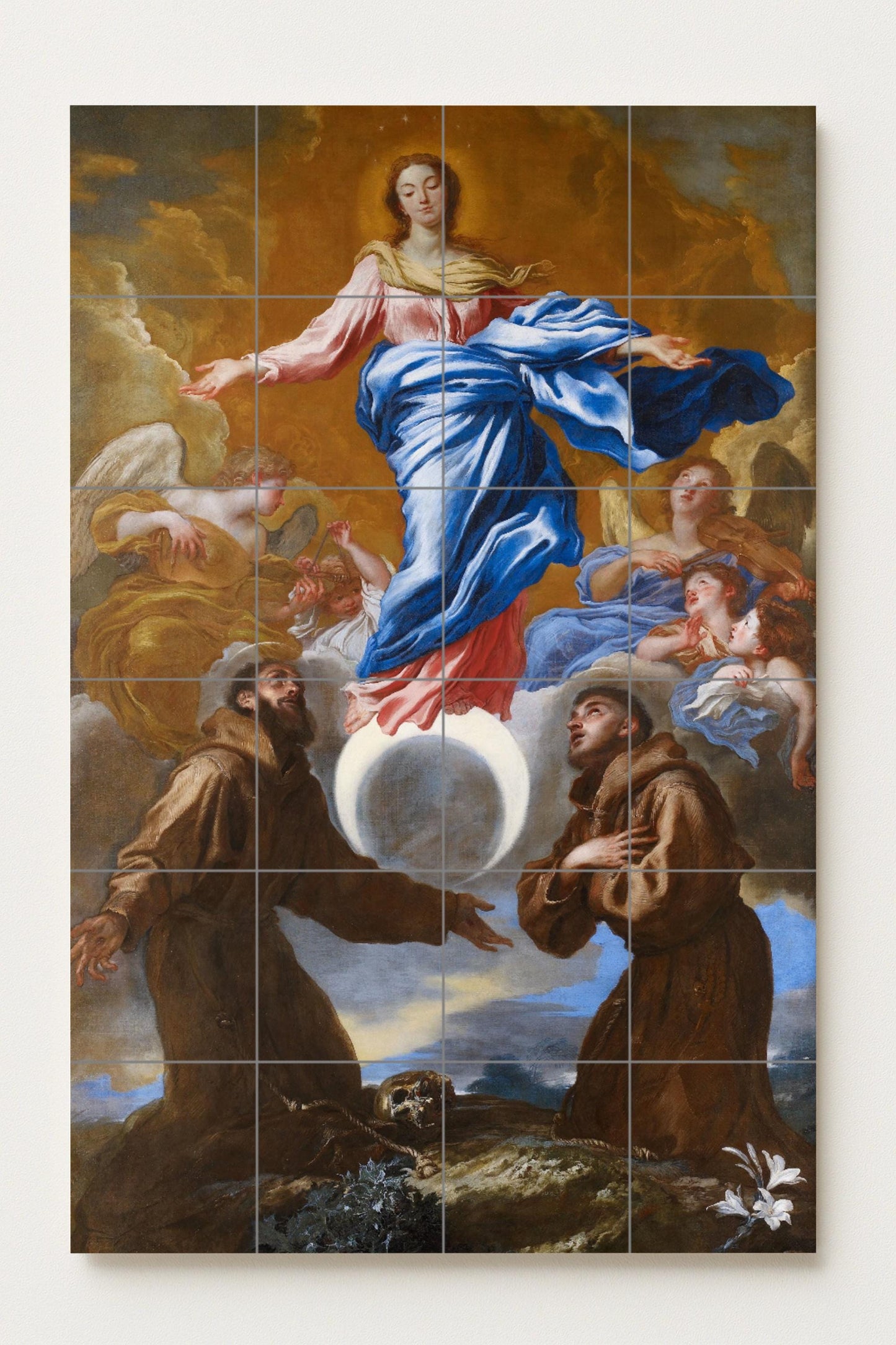 Immaculate Conception – Catholic ceramic mural of the Virgin Mary and angels / Classic religious mural art symbolizing purity and grace