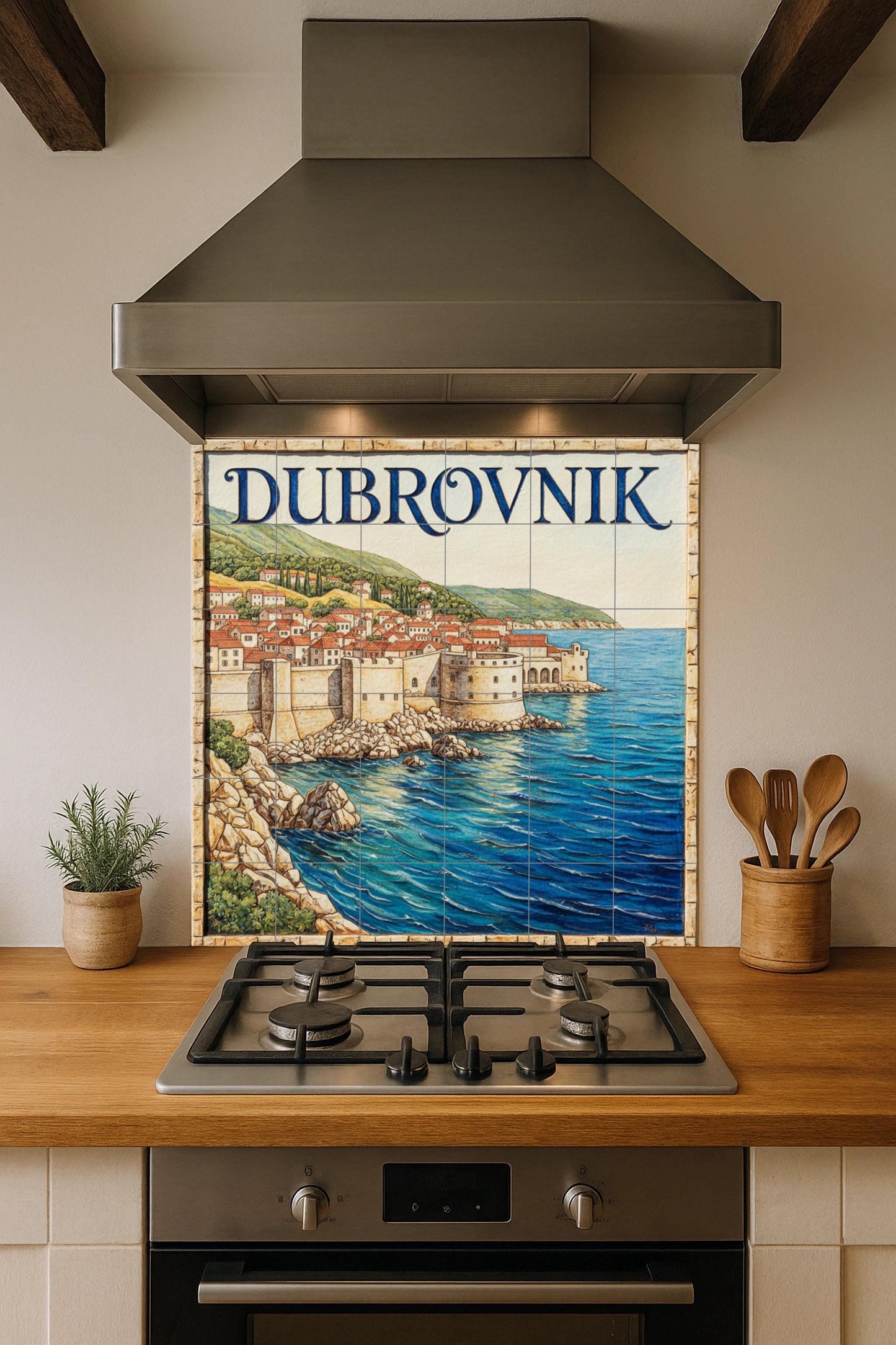 Dubrovnik Picture – Cityscape print of the Adriatic coast with old town walls and red rooftops, Croatia travel decoration