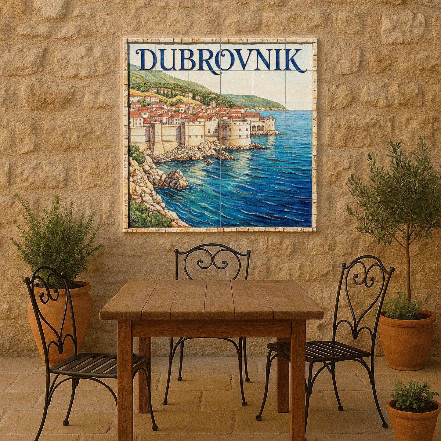 Dubrovnik Picture – Cityscape print of the Adriatic coast with old town walls and red rooftops, Croatia travel decoration