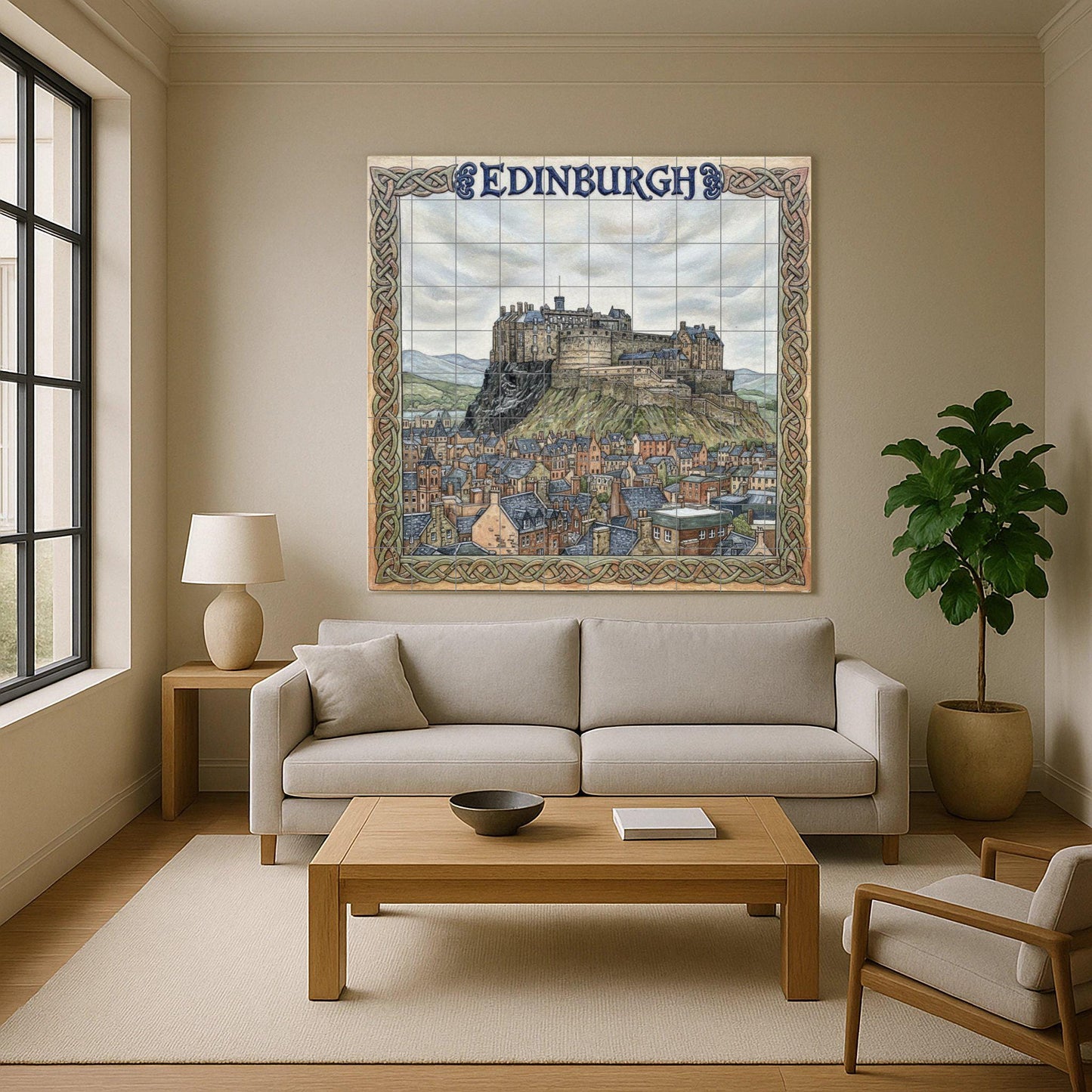 Edinburgh Castle Picture – Framed print with Celtic knot of the Old Town, Scotland travel decoration