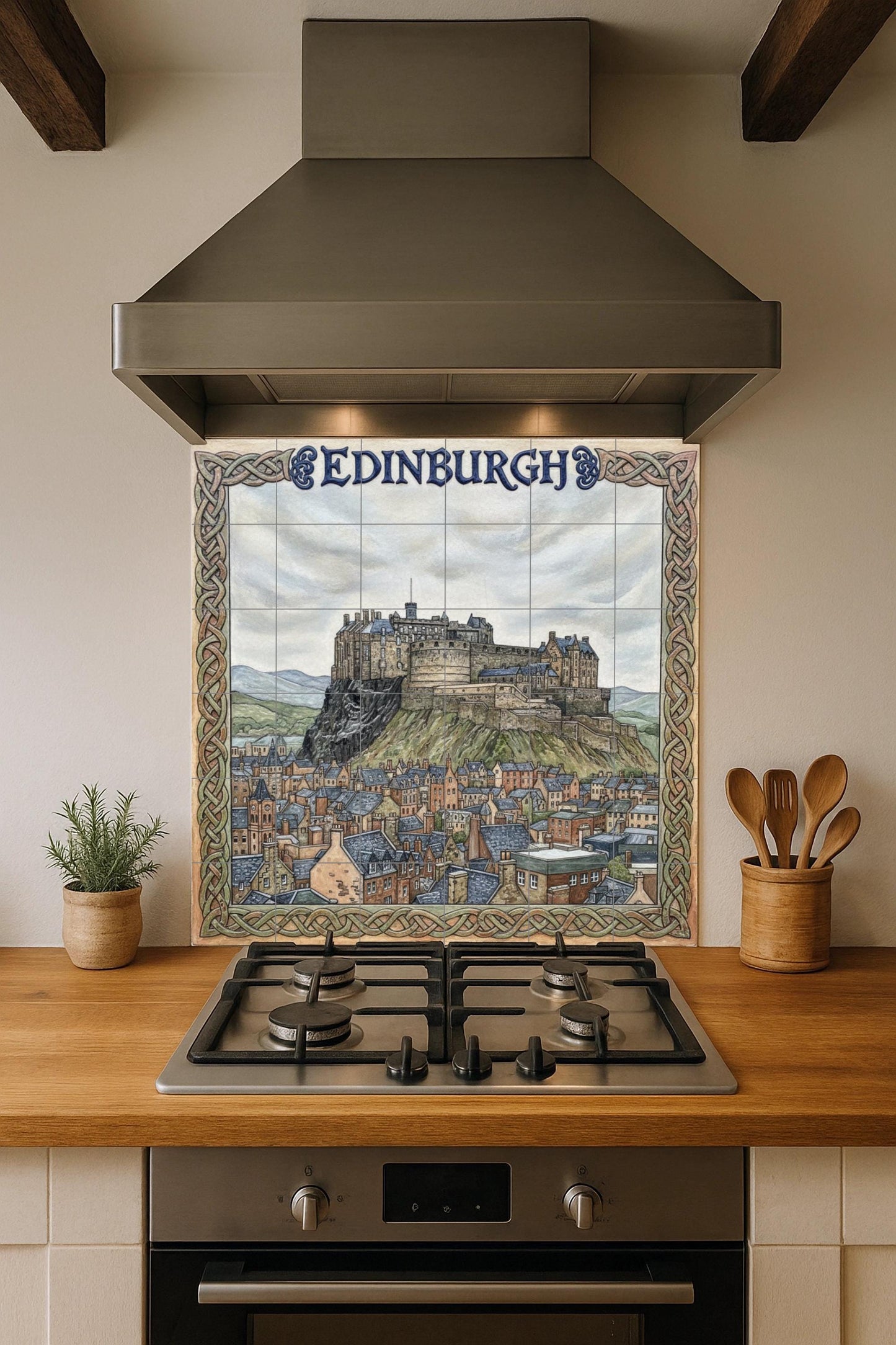 Edinburgh Castle Picture – Framed print with Celtic knot of the Old Town, Scotland travel decoration