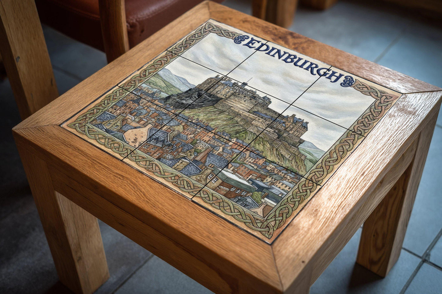 Edinburgh Castle Picture – Framed print with Celtic knot of the Old Town, Scotland travel decoration
