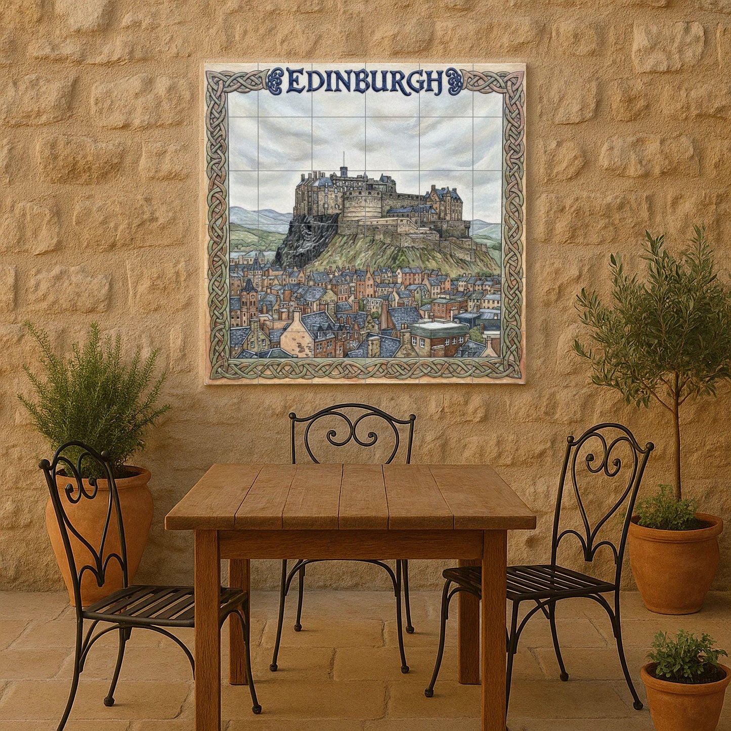 Edinburgh Castle Picture – Framed print with Celtic knot of the Old Town, Scotland travel decoration