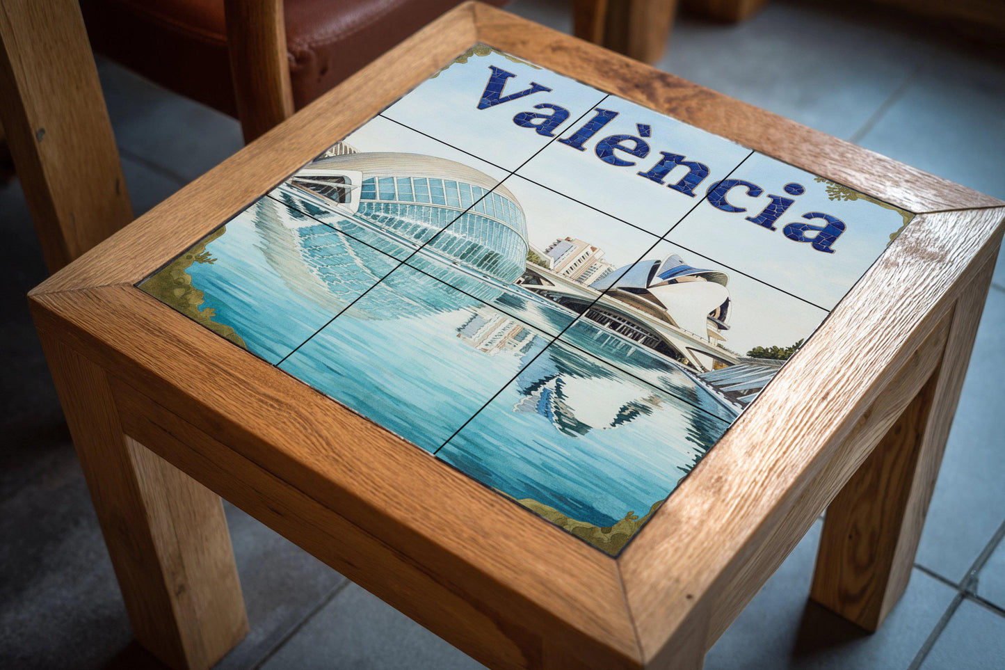 Mural art of the City of Arts and Sciences in Valencia – Impression of modern futuristic architecture with water reflections