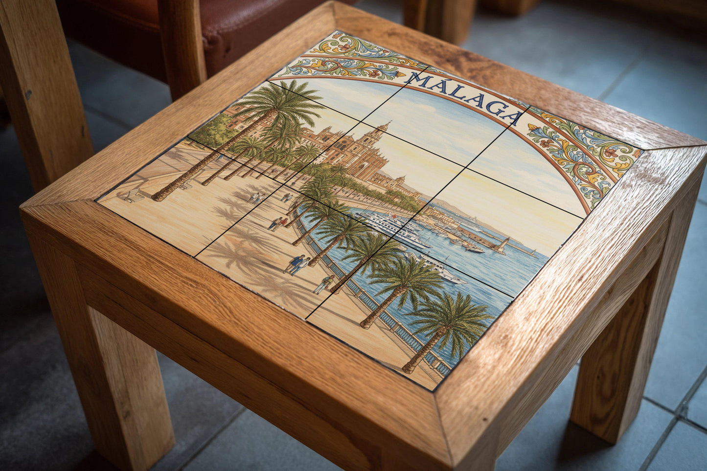 Urban landscape of Malaga in ceramics: Cathedral, Paseo de las Palmeras and Port / Mural art of the Costa del Sol