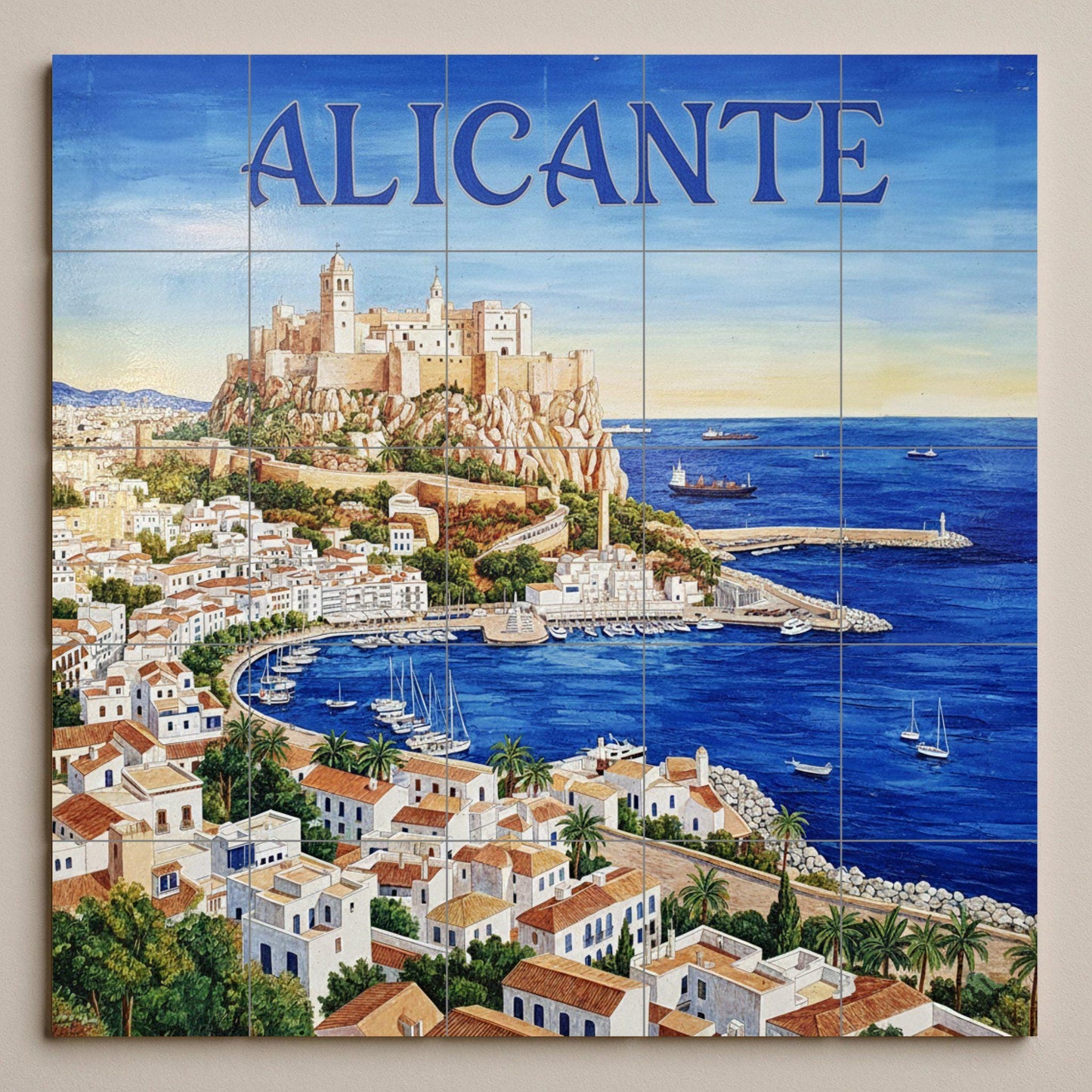 Ceramic Mural of Alicante – Santa Bárbara Castle and Mediterranean Port / Mural Art of the Costa Blanca