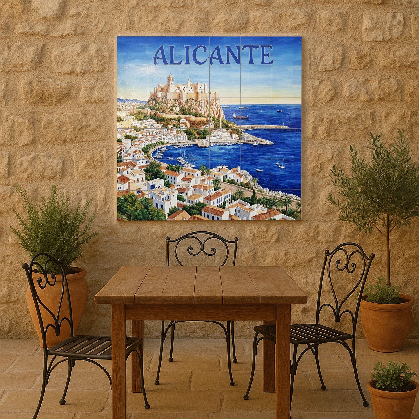 Ceramic Mural of Alicante – Santa Bárbara Castle and Mediterranean Port / Mural Art of the Costa Blanca