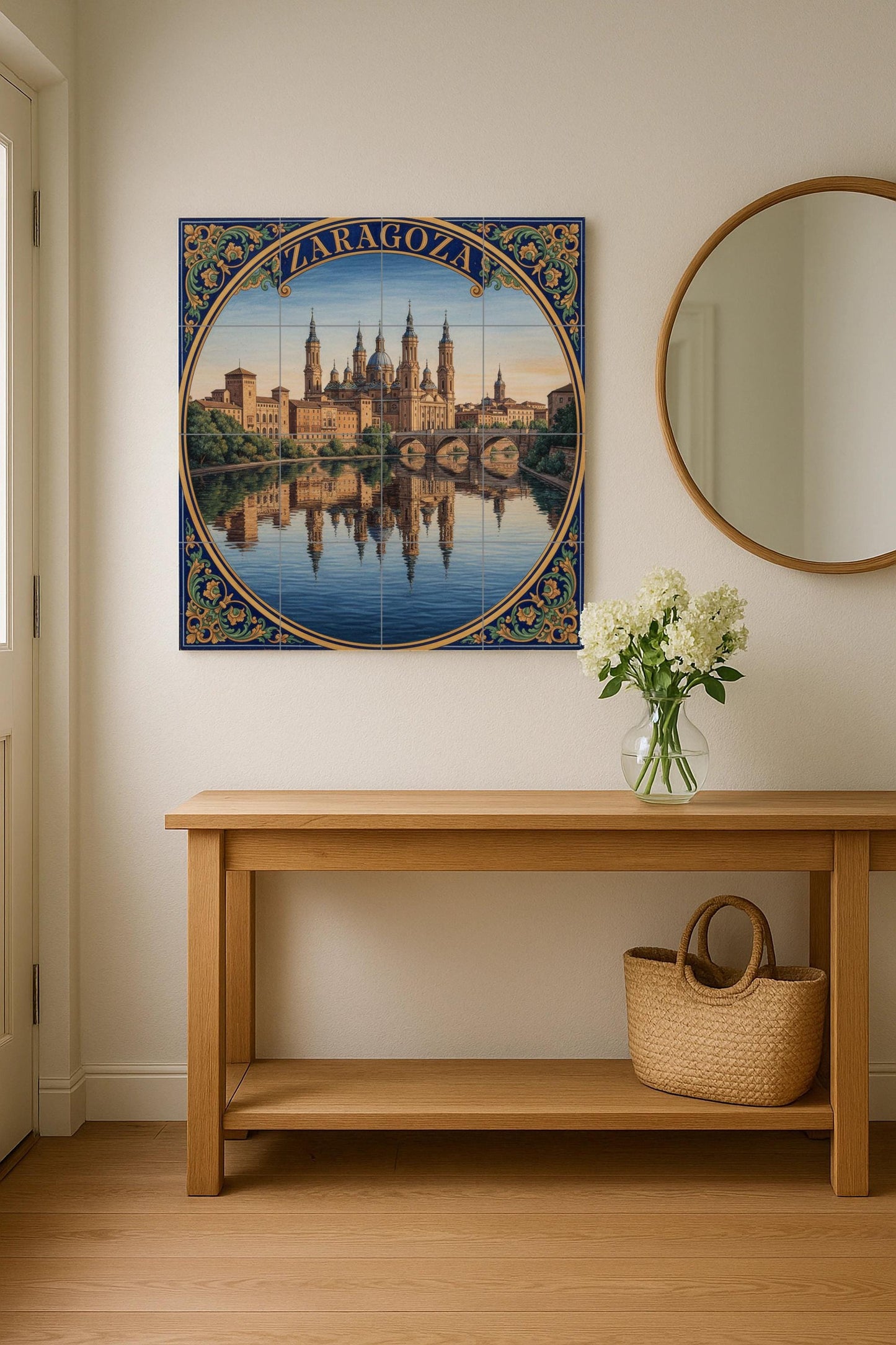 Ceramic Mural of Zaragoza – Basilica of Our Lady of the Pillar and Ebro River / Mural art of the Spanish urban landscape