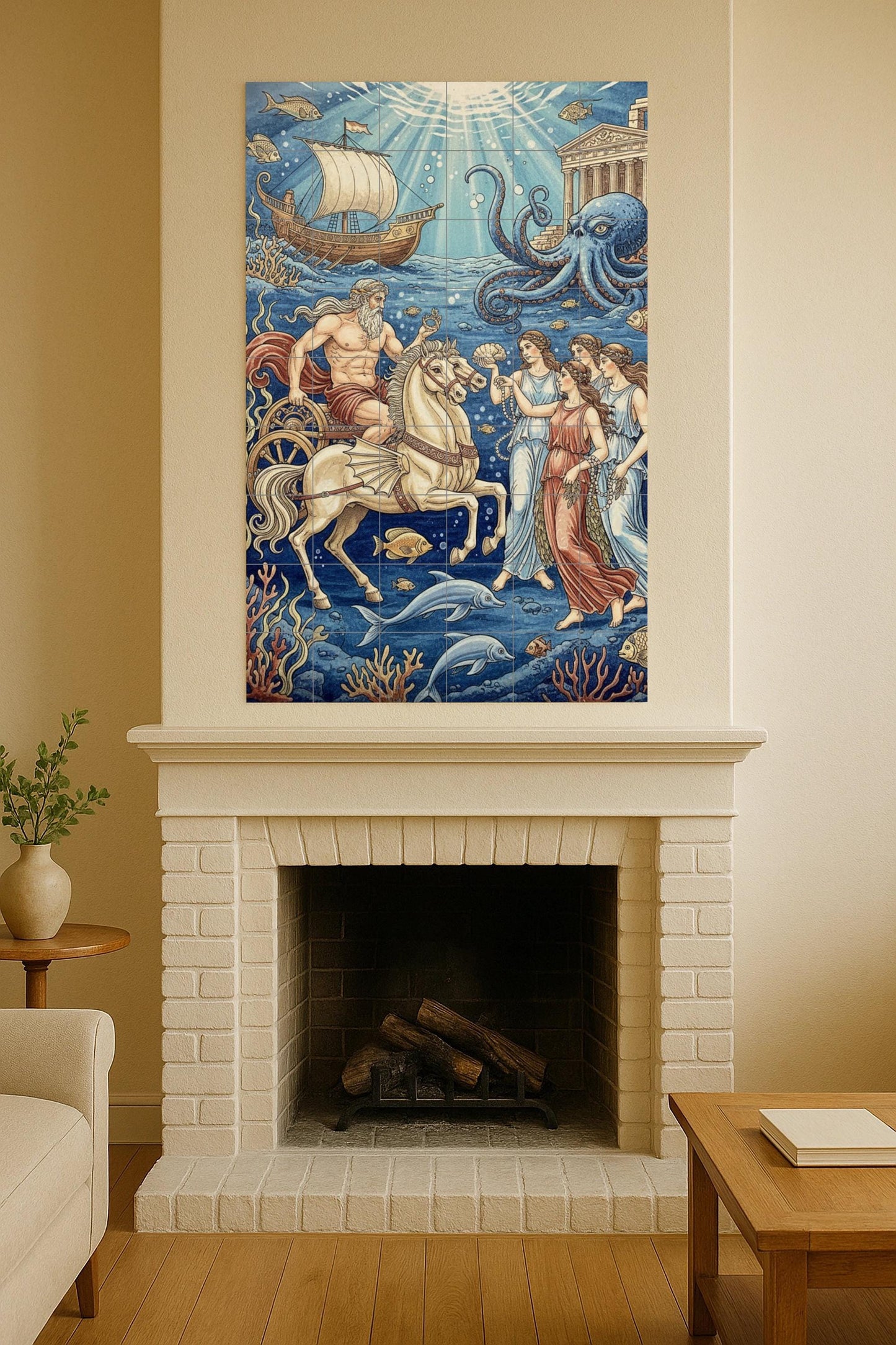 The Court of Poseidon Under the Waves – Ceramic Mural from Greek Mythology