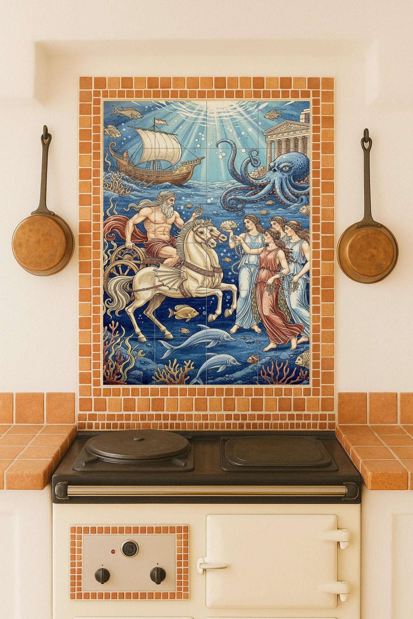 The Court of Poseidon Under the Waves – Ceramic Mural from Greek Mythology