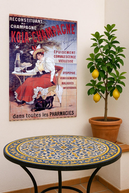 Kola-Champagne – Vintage French Ceramic Mural / Belle Époque Advertising Art for Retro Kitchens and Cafes
